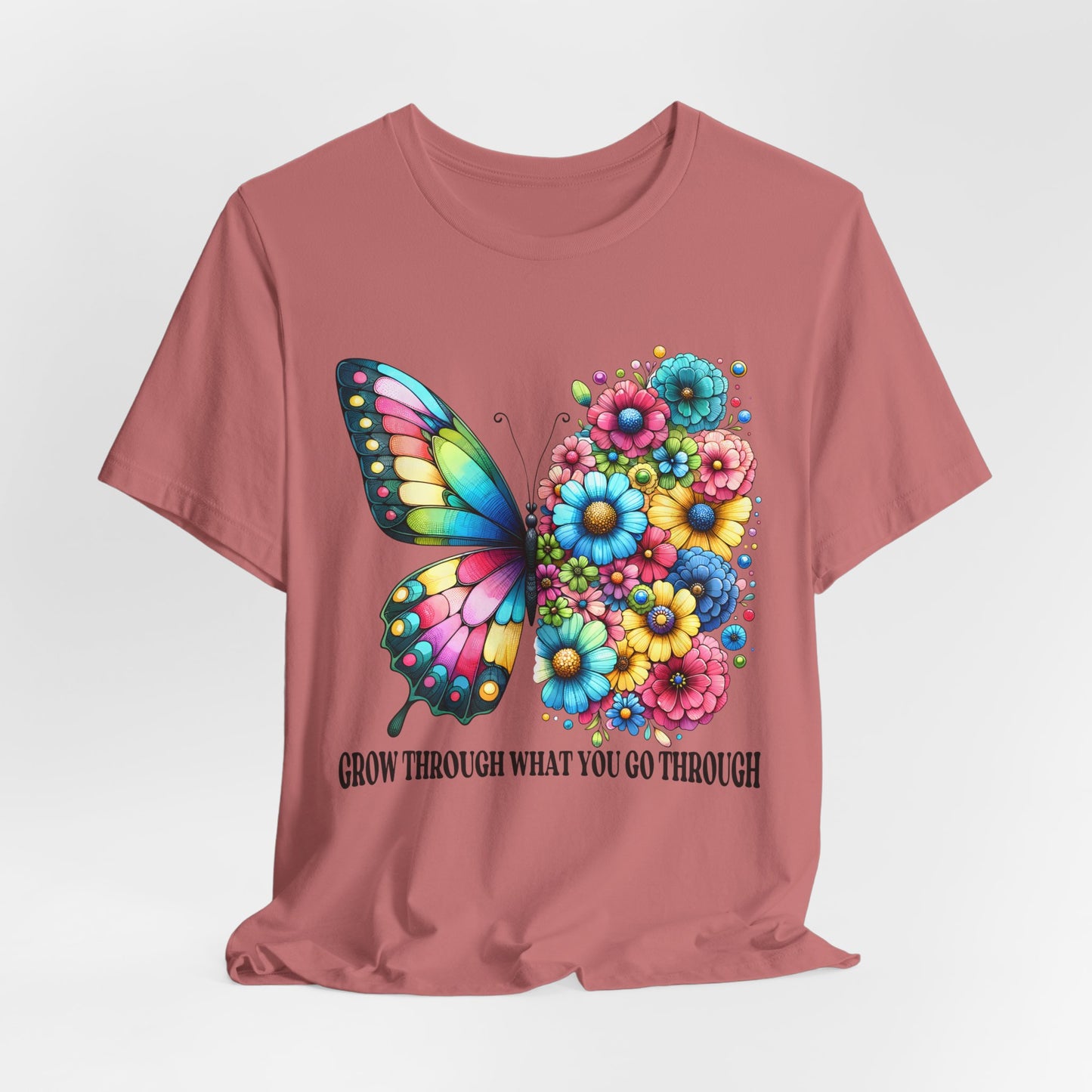 Butterfly Floral Tee - "Grow Through What You Go Through" Inspirational Women's T-Shirt