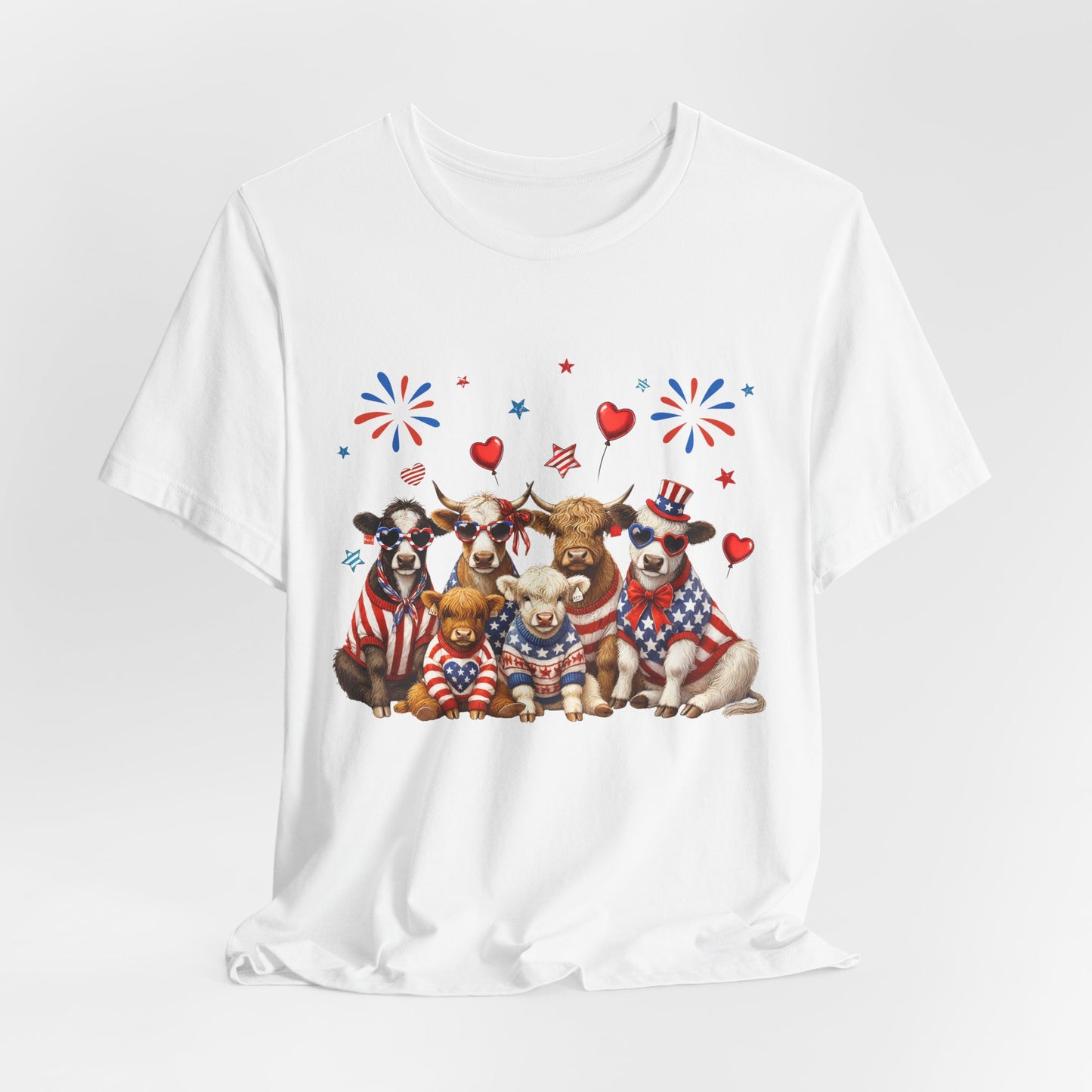 Patriotic CowsT-Shirt — Cute Cows in USA Outfit 4th of July Tee