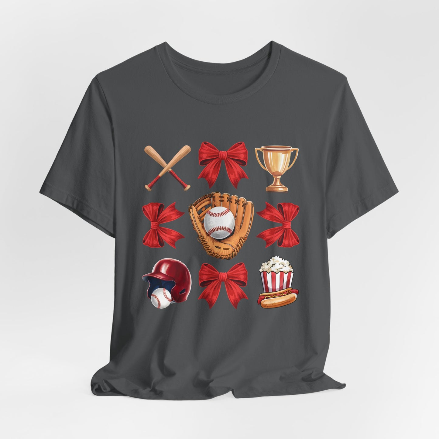 Baseball Icons Graphic Tee — Glove, Bat & Trophy Design