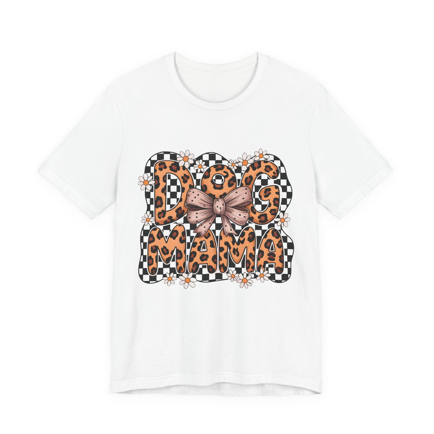 Dog Mama Leopard Print Tee — Floral Bow Pet Lover T‑Shirt