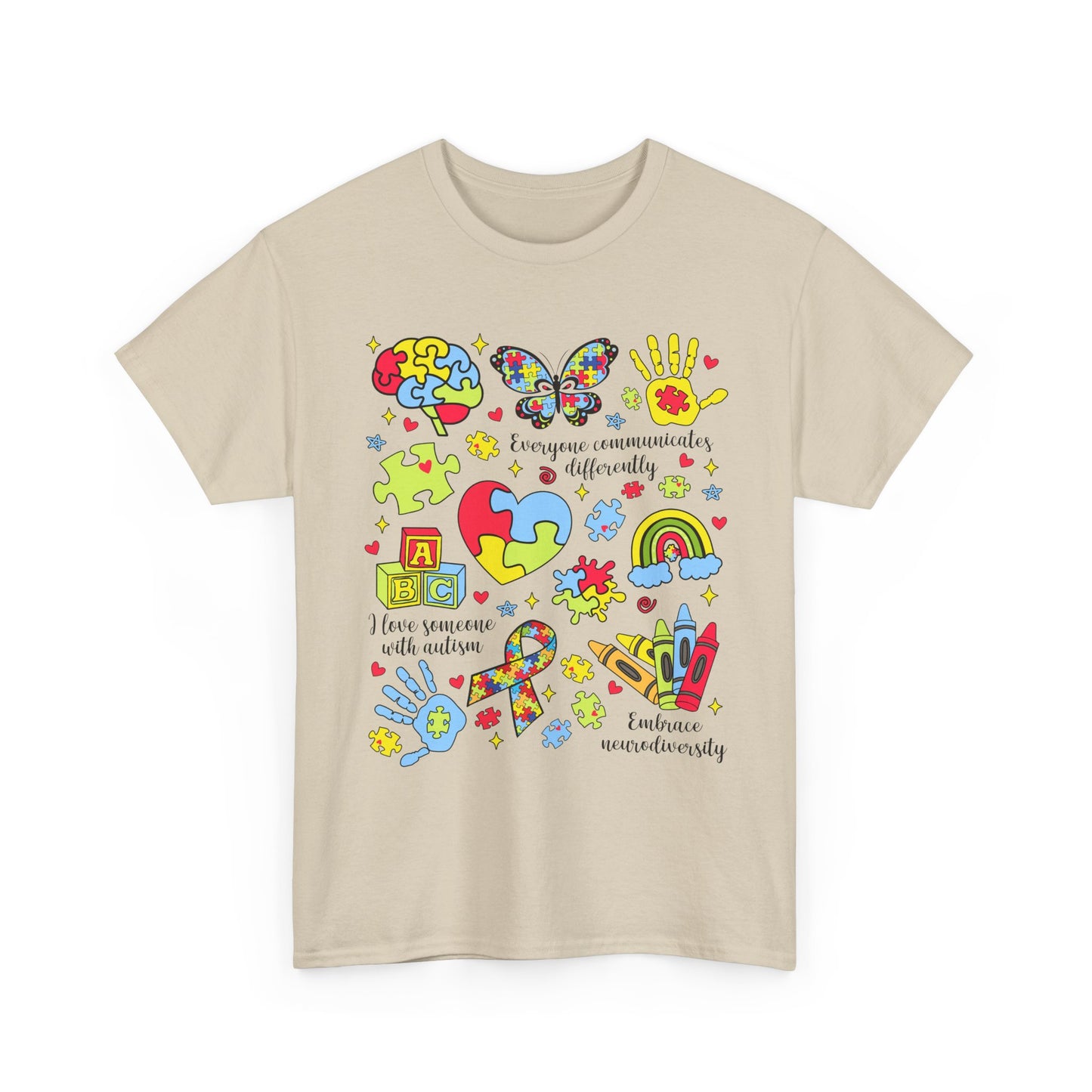 Autism Awareness Graphic Tee — Colorful Puzzle Heart & Hands Design