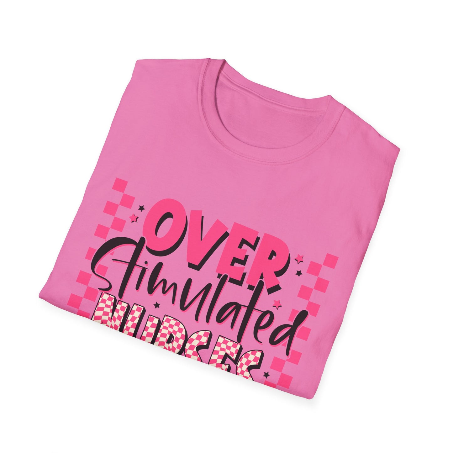 Overstimulated Nurses Club T-Shirt — Funny Pink Nurse Graphic Tee for Healthcare Workers