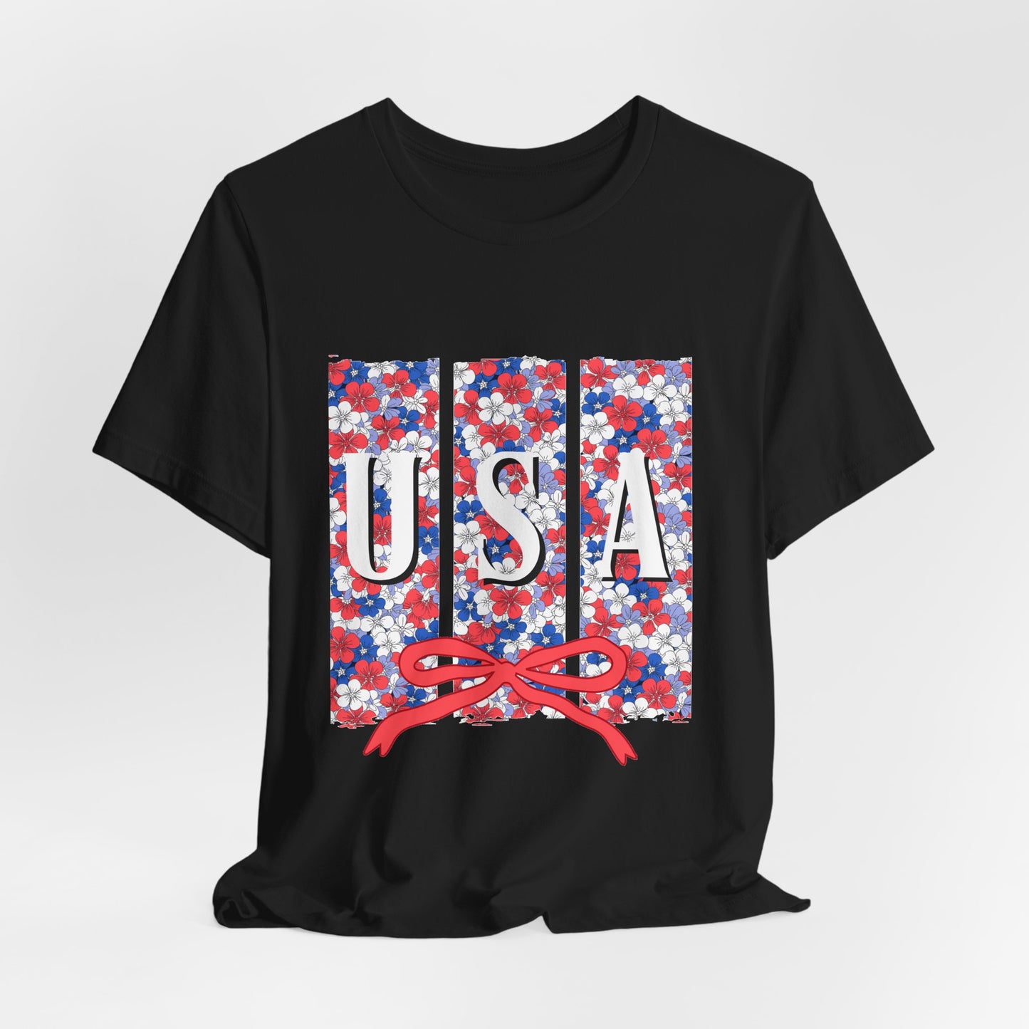 USA Floral Flag T-Shirt — Patriotic Red White Blue Tee (4th of July)