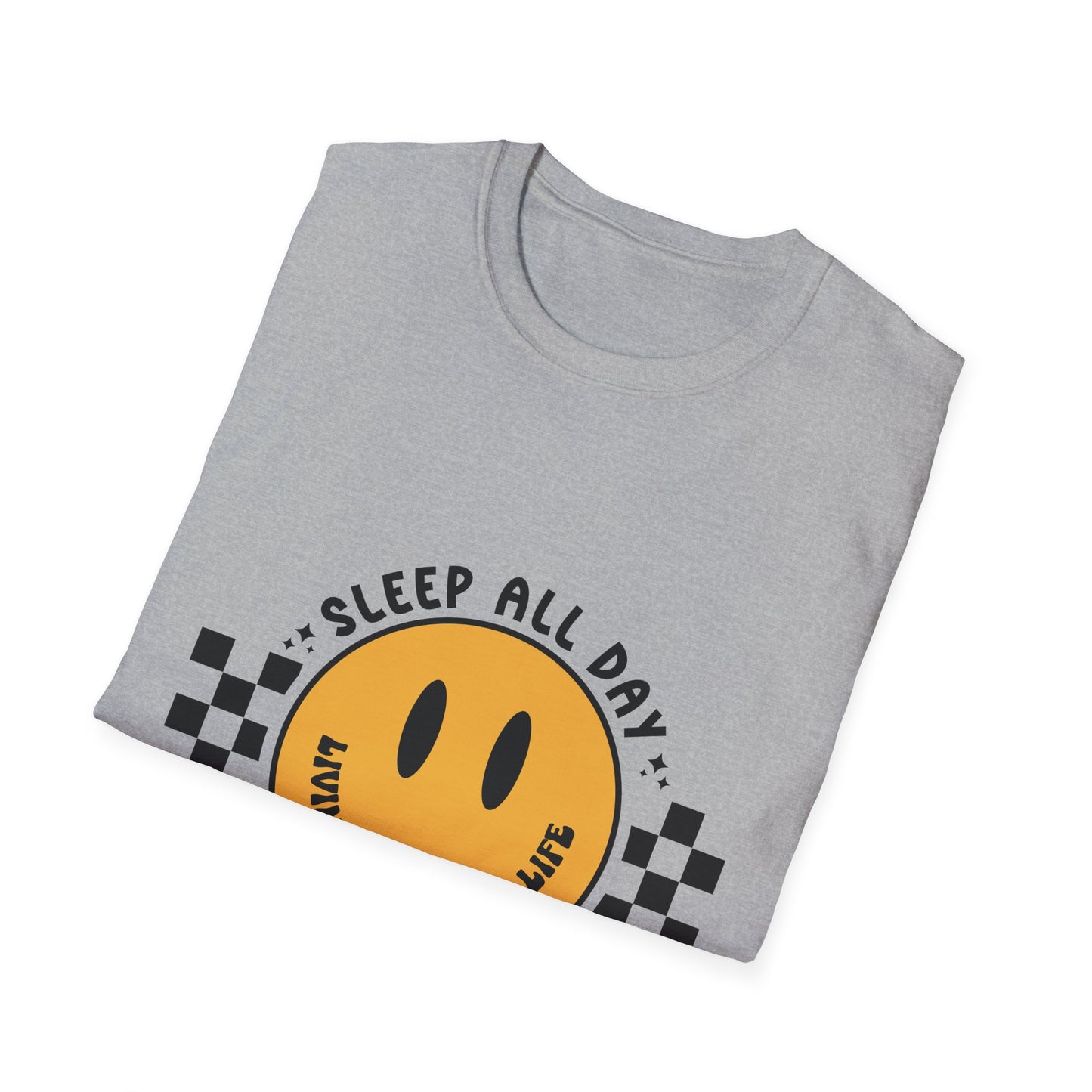 Nurse Smiley Tee — “Sleep All Day, Nurse All Night” Graphic T-Shirt