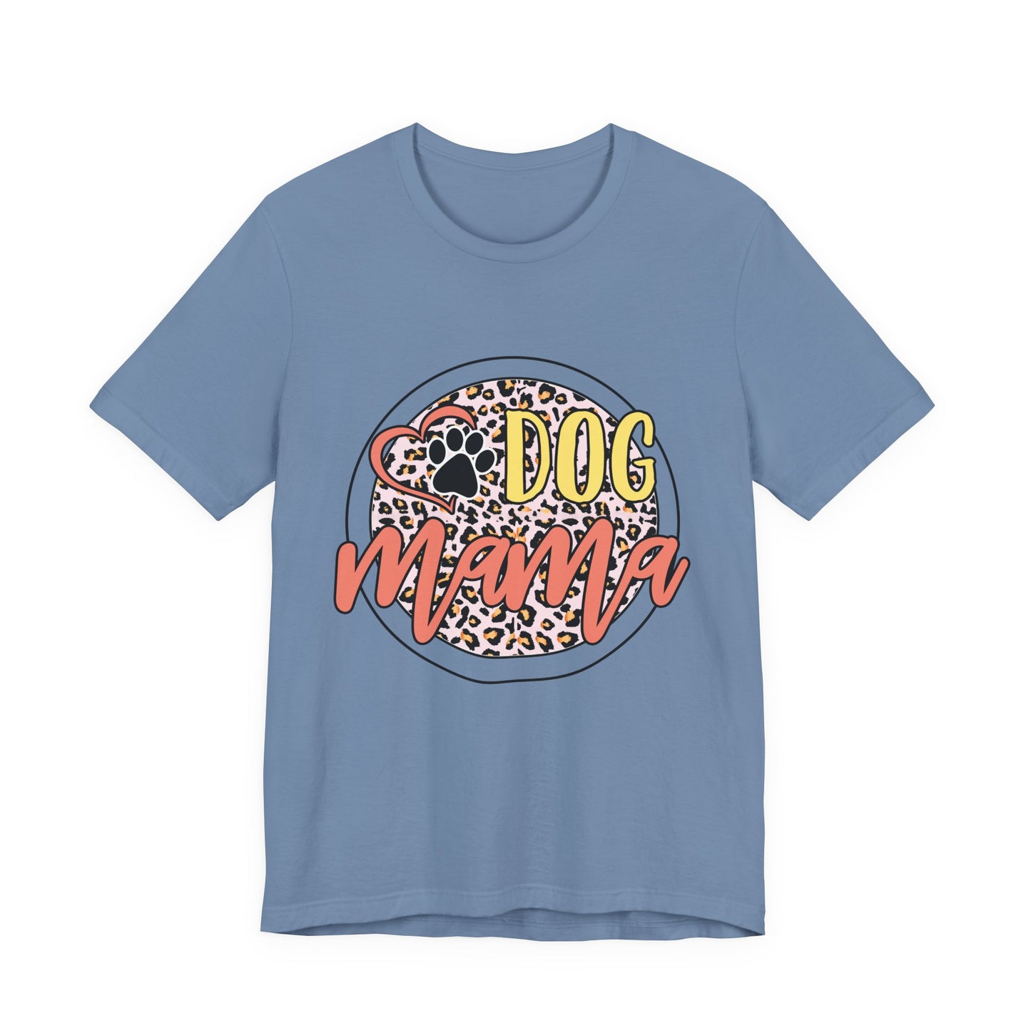 Dog Mama Leopard Circle Tee — Cute Paw Print Graphic T-Shirt for Women