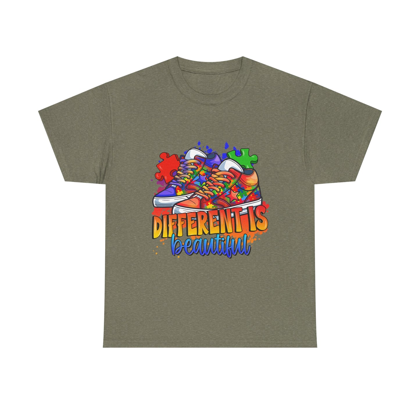 Different Is Beautiful Rainbow Puzzle Sneakers T-Shirt – Autism Awareness Tee