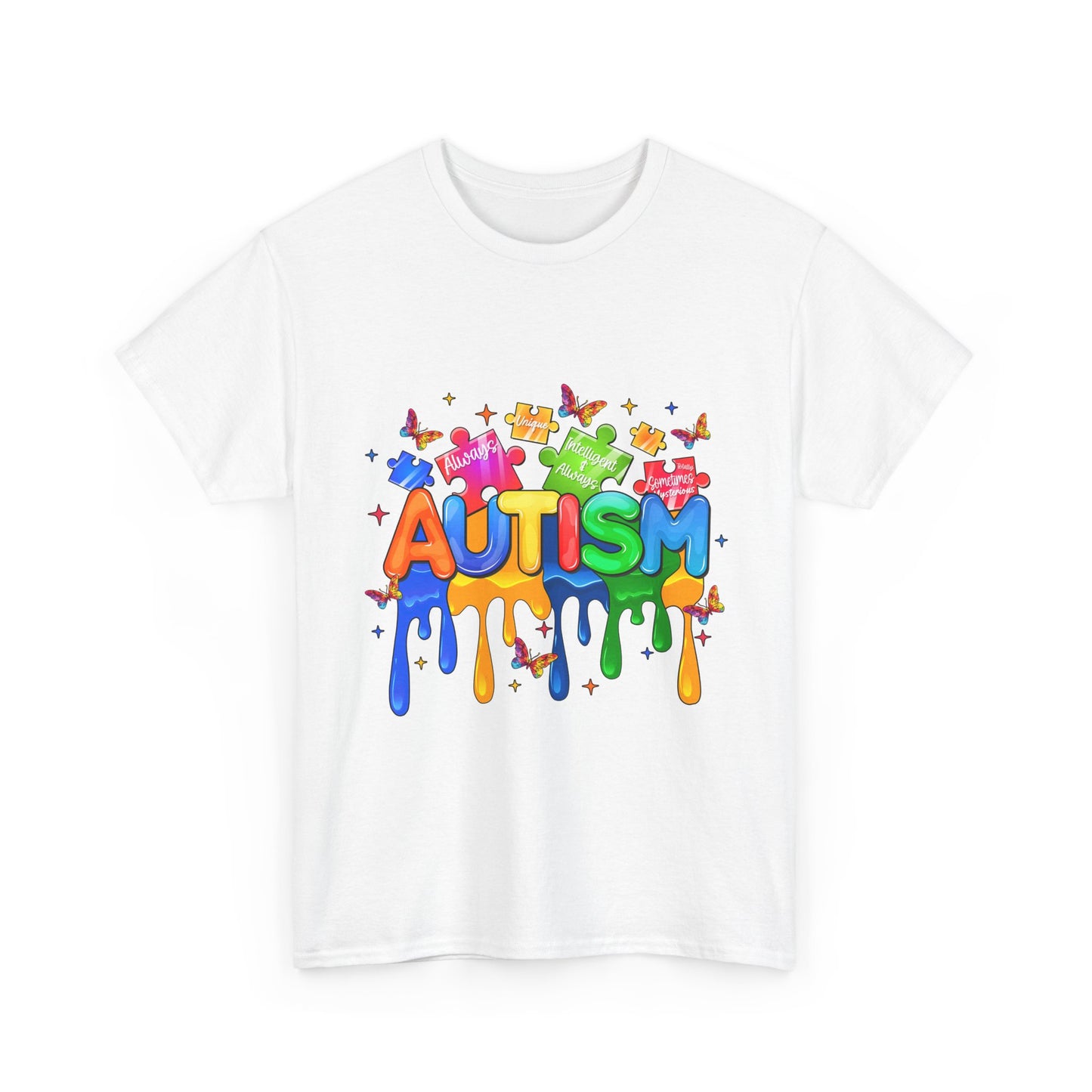 Autism Awareness Puzzle Heart T-Shirt — Colorful Drip Design