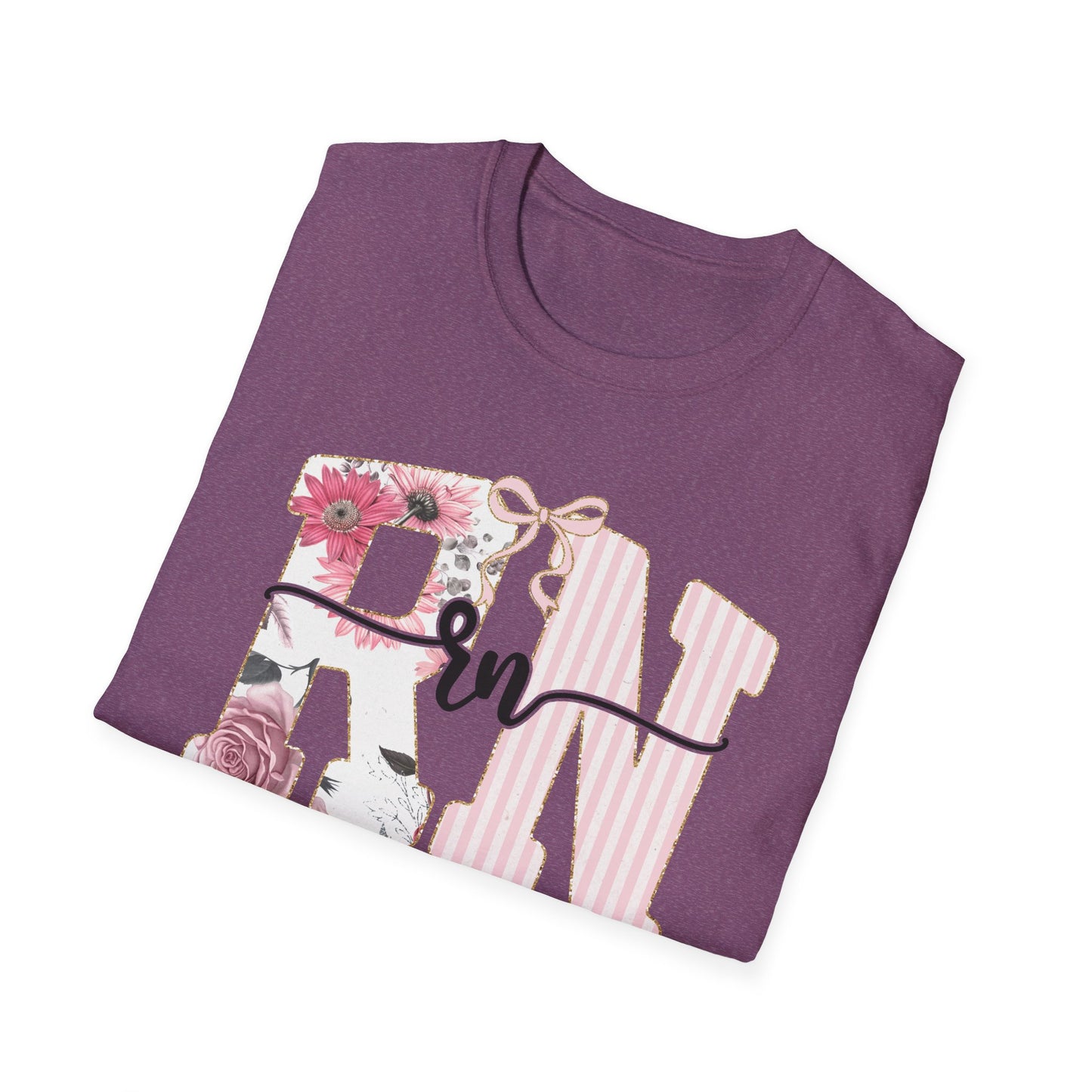 T-Shirt — RN Floral Script Design (Pink Stripes & Roses)