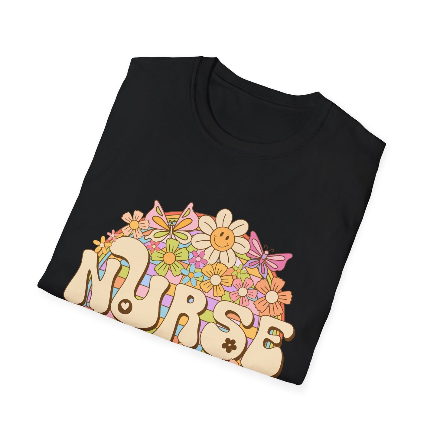 Nurse Floral Retro T-Shirt — Cute Vintage Flower Badge for Nurses