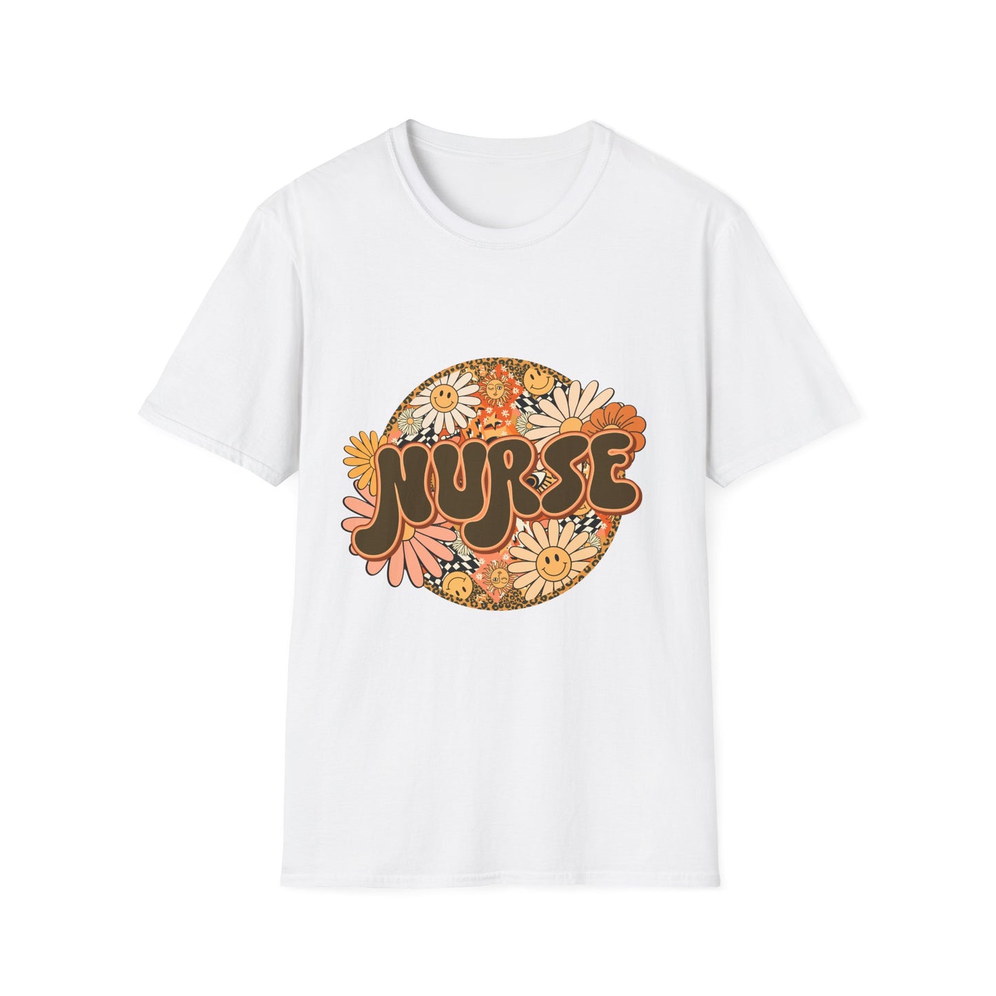 Retro Floral 'Nurse' T-Shirt — 70s Vintage Daisy Design for Nurses