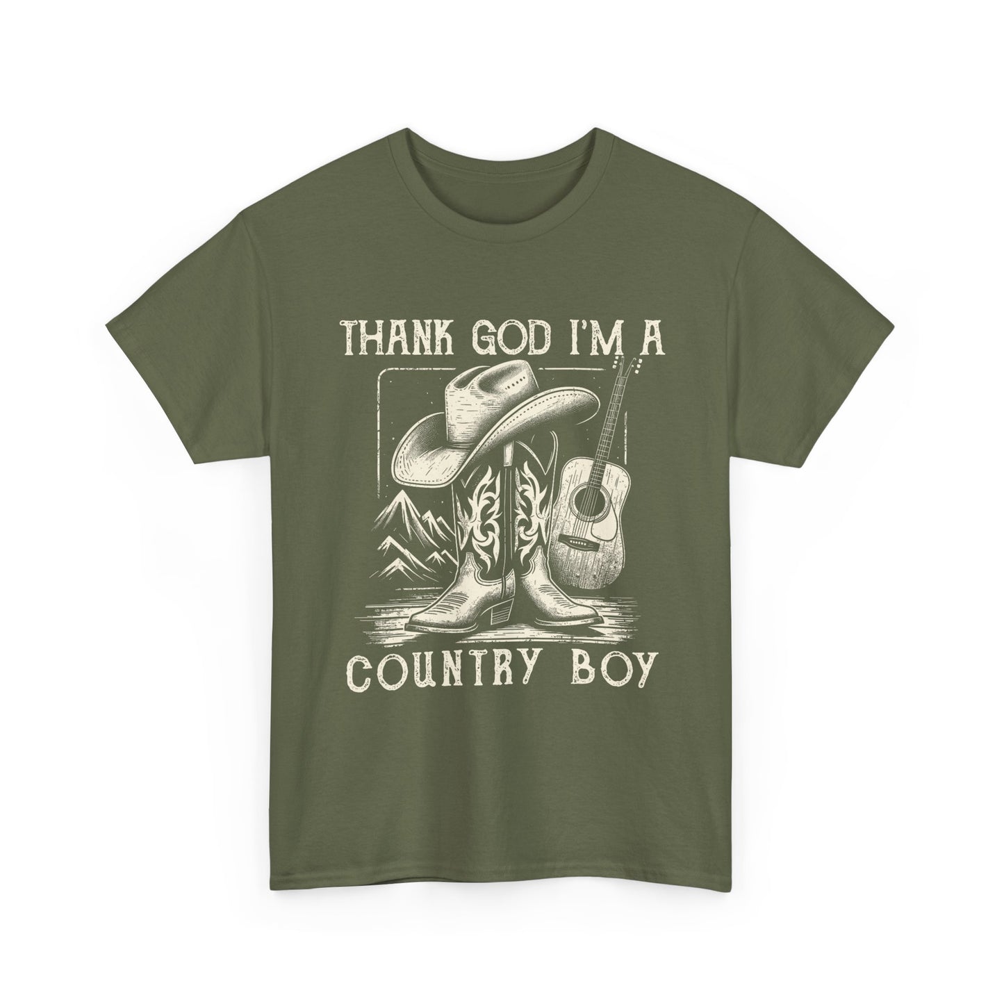 Country Boy T-Shirt — "Thank God I'm a Country Boy" Cowboy Boots & Guitar Tee