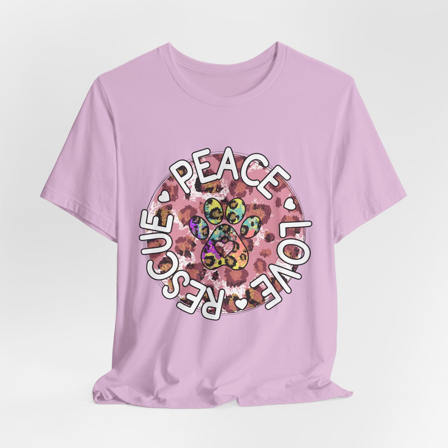 Peace Love Rescue Graphic Tee — Pet Rescue Paw Print Shirt