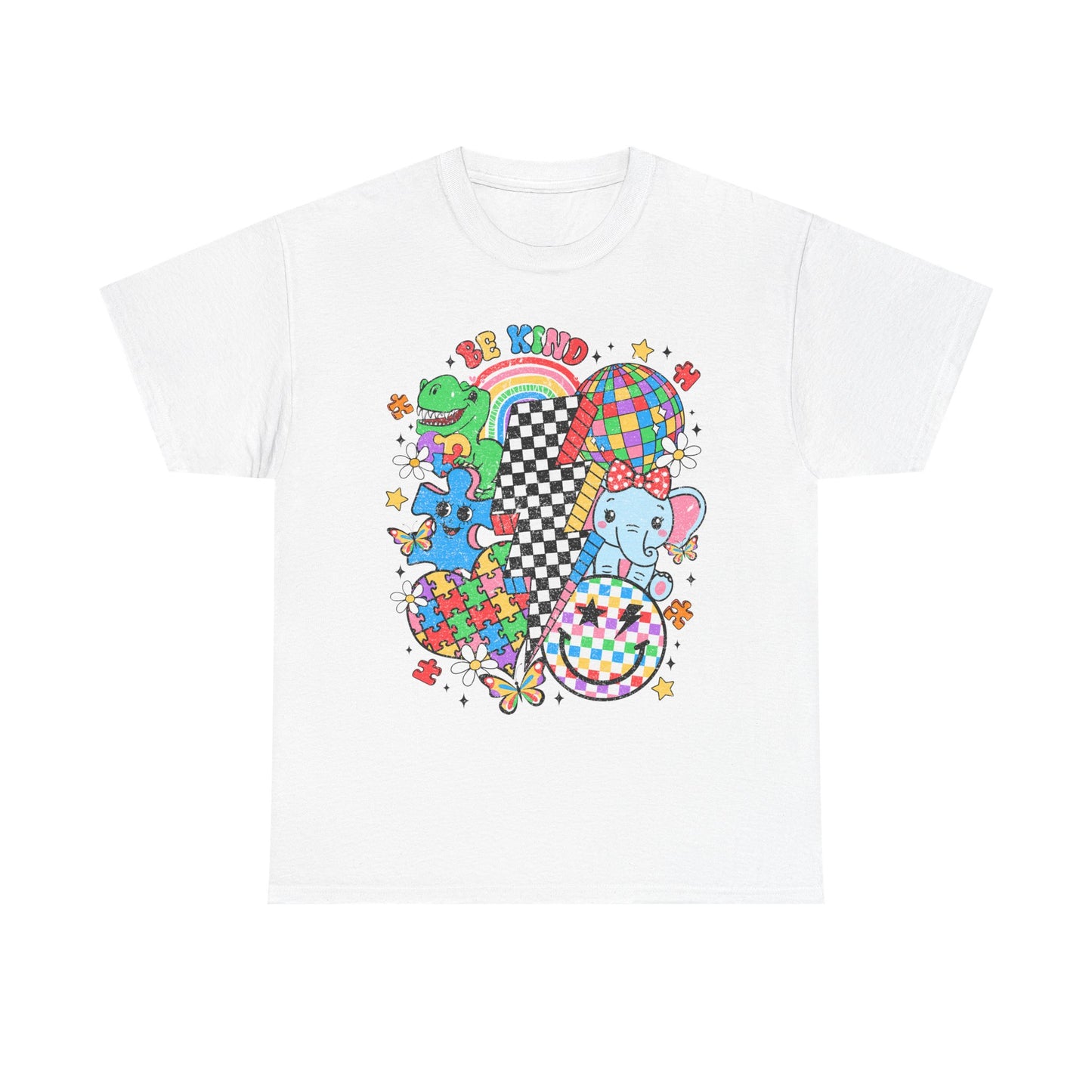 Puzzle Heart Tee — Colorful Autism Awareness Puzzle Pieces with Rainbow Animals