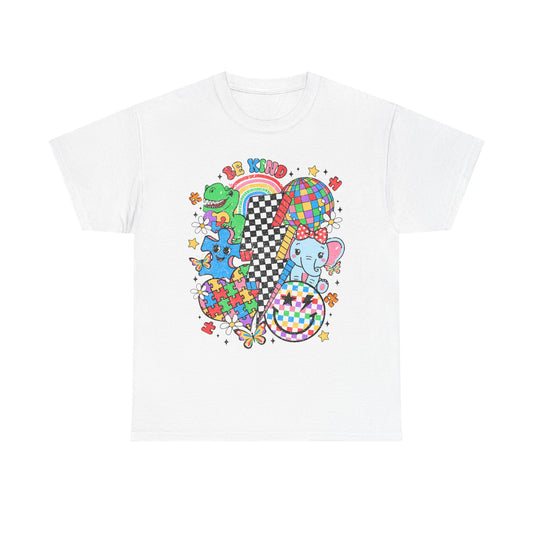 Puzzle Heart Tee — Colorful Autism Awareness Puzzle Pieces with Rainbow Animals