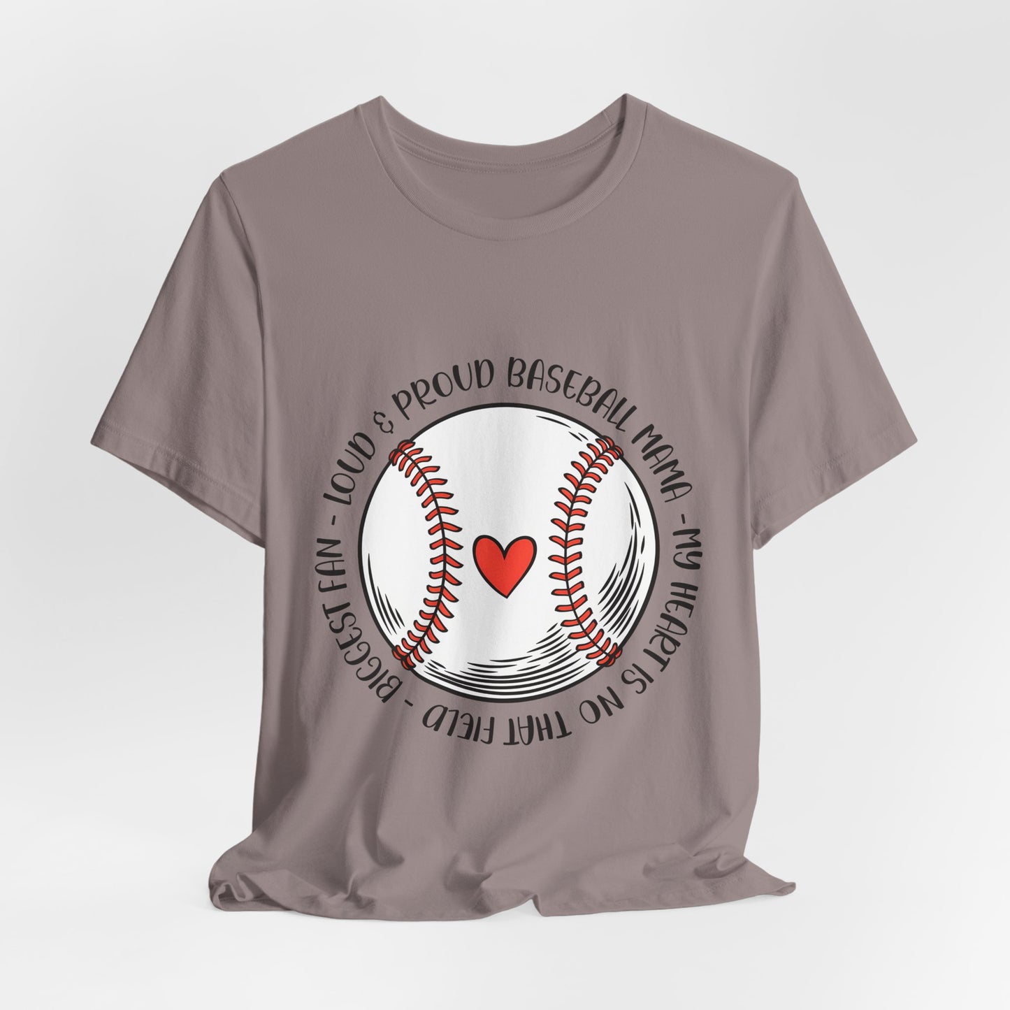 Baseball Mom Tee – Proud Baseball Mama Graphic Shirt (Heart & Stitch Design)