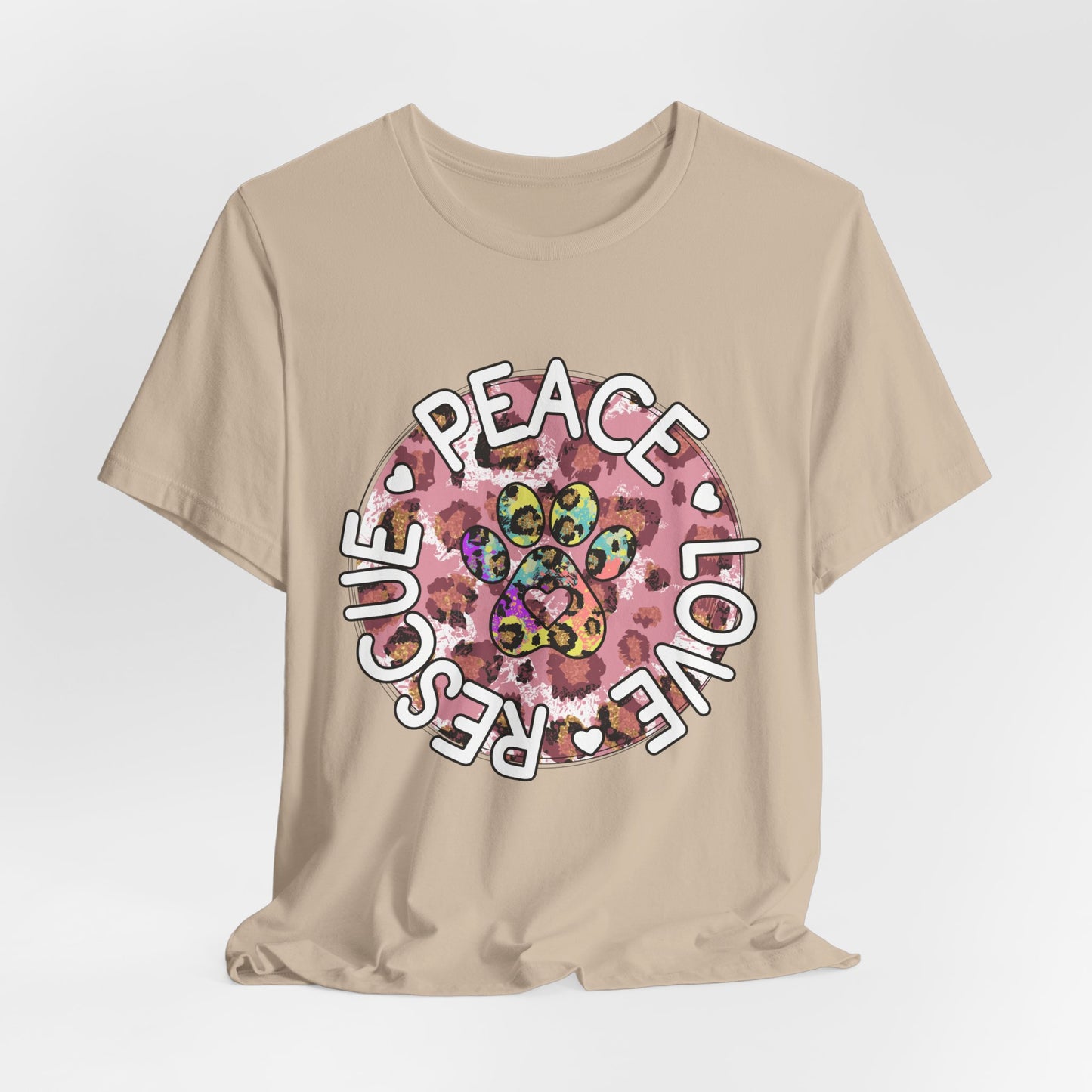 Peace Love Rescue Graphic Tee — Pet Rescue Paw Print Shirt