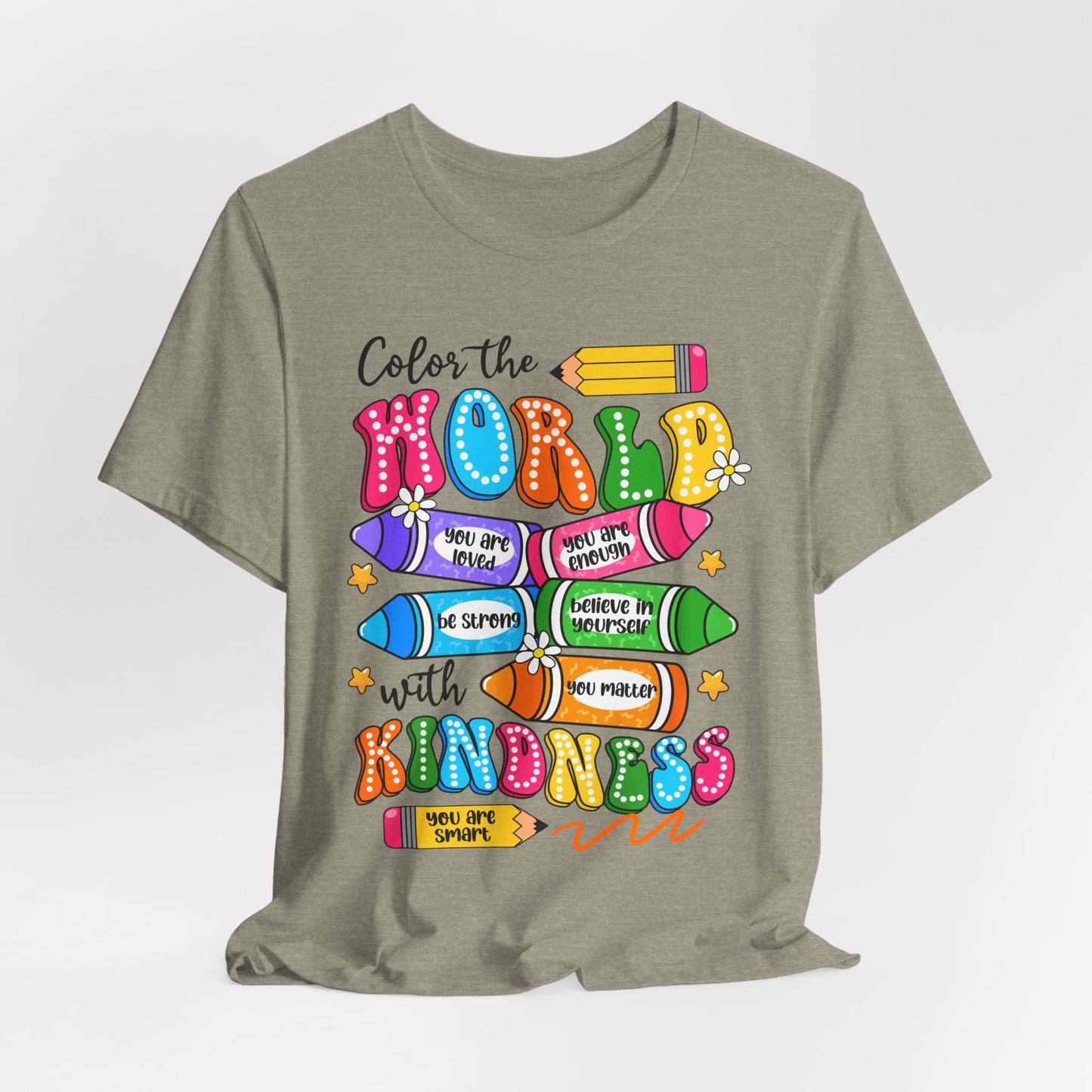 Color the World with Kindness T-Shirt — Kids & Teachers Positive Message Tee