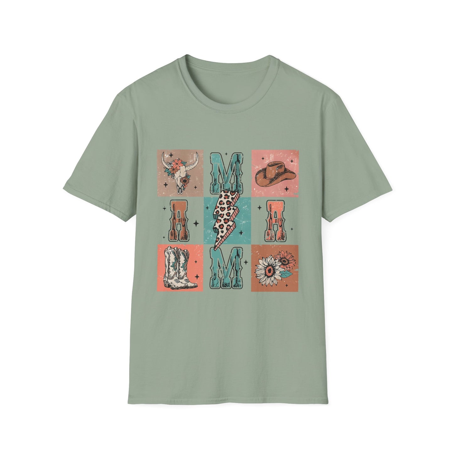 Mama Western Graphic T-Shirt — Cowgirl Boots, Hat & Floral Block Design