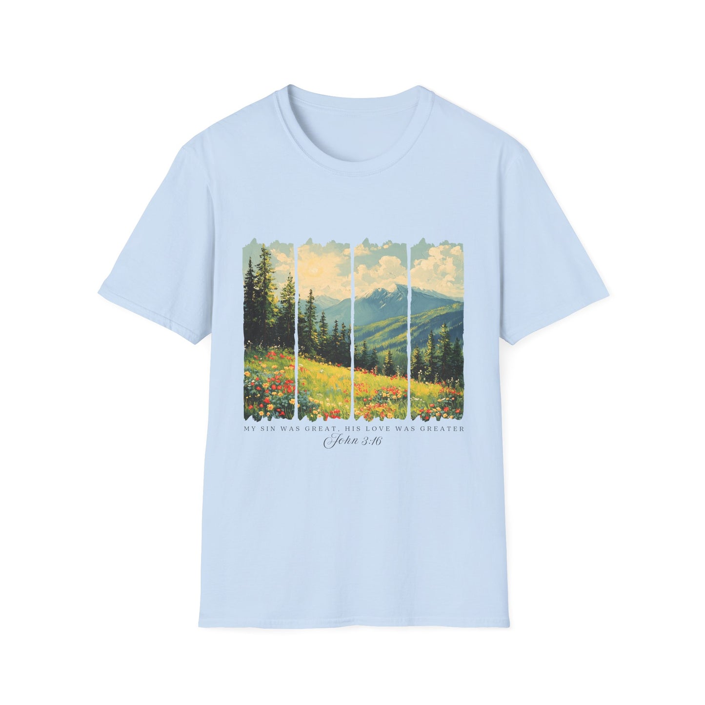 Mountain Meadow T-Shirt — Scenic Landscape Panel Tee