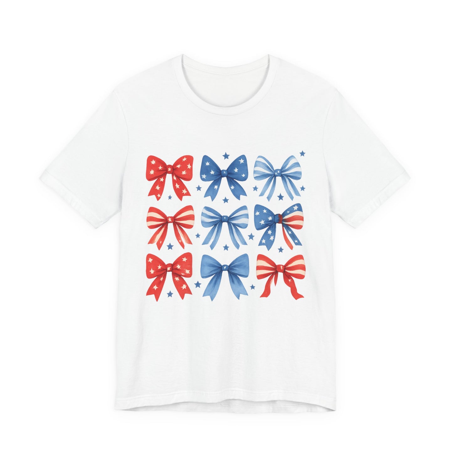 Patriotic Red & Blue Bows Tee — 4th of July Graphic T-Shirt