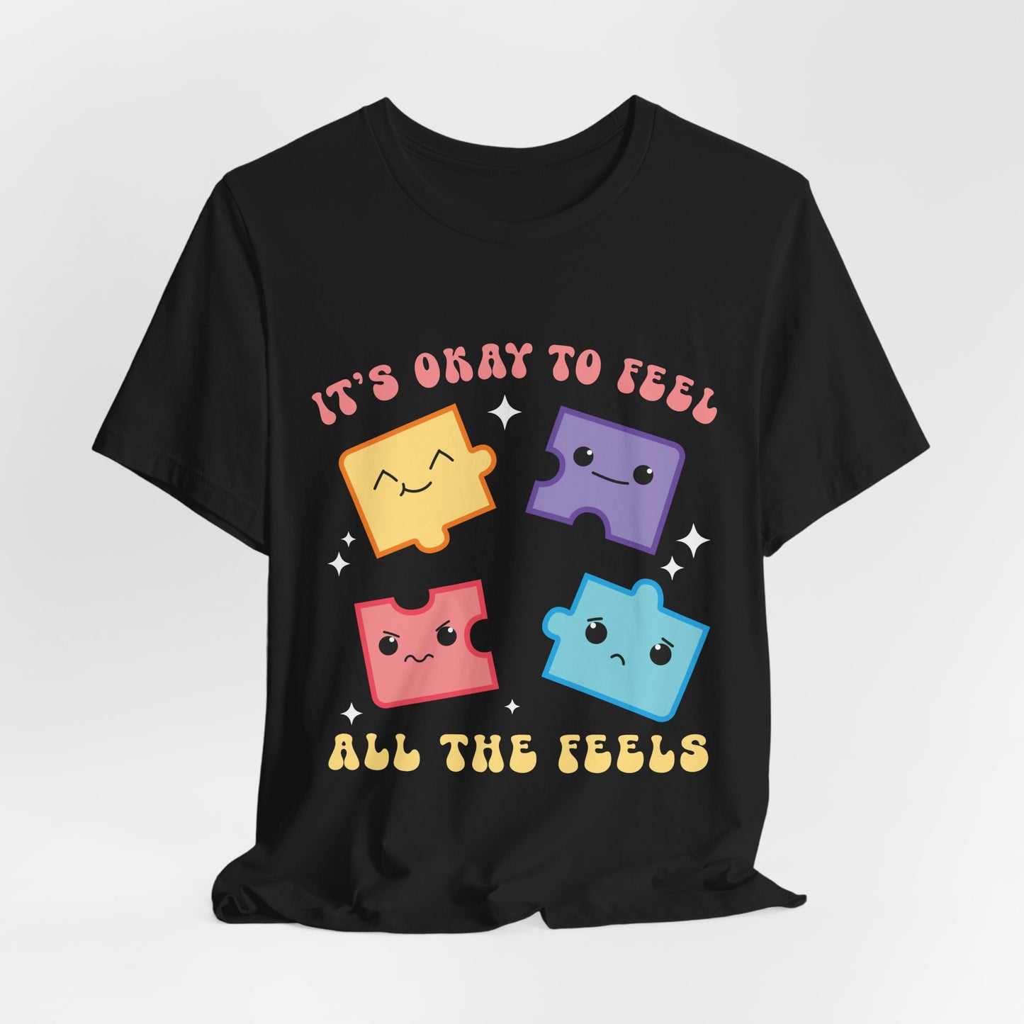 “It’s Okay to Feel” Puzzle Pieces Tee — Mental Health Awareness Comfort Shirt
