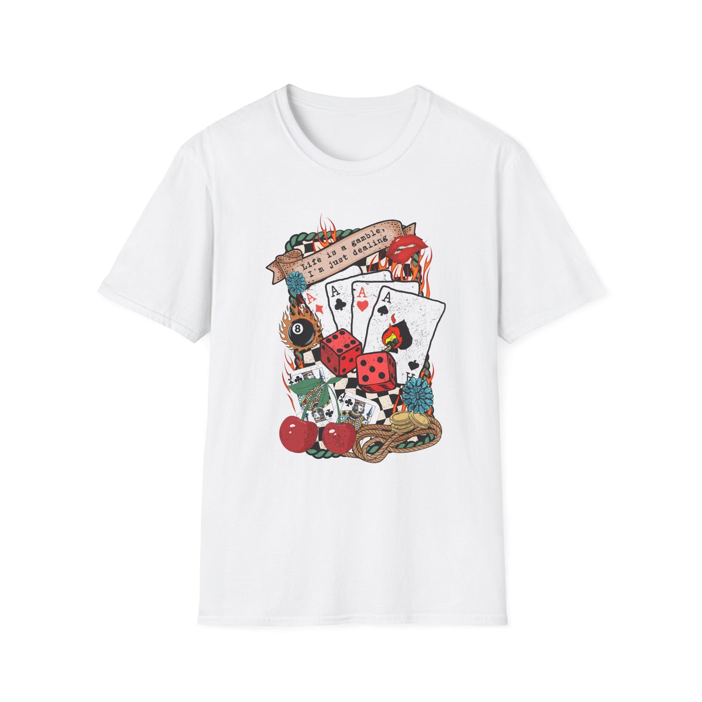 Casino Night Graphic T-Shirt — Aces, Dice & Retro Gaming Design