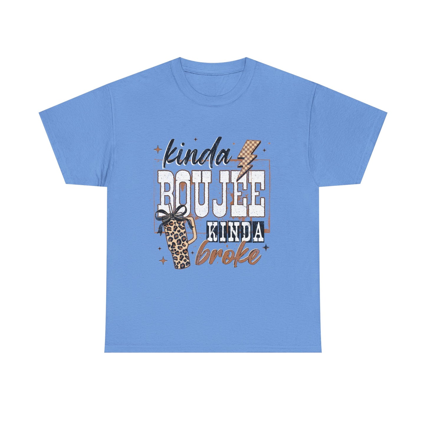Kinda Boujee Kinda Broke Tee — Leopard Print Graphic T‑Shirt