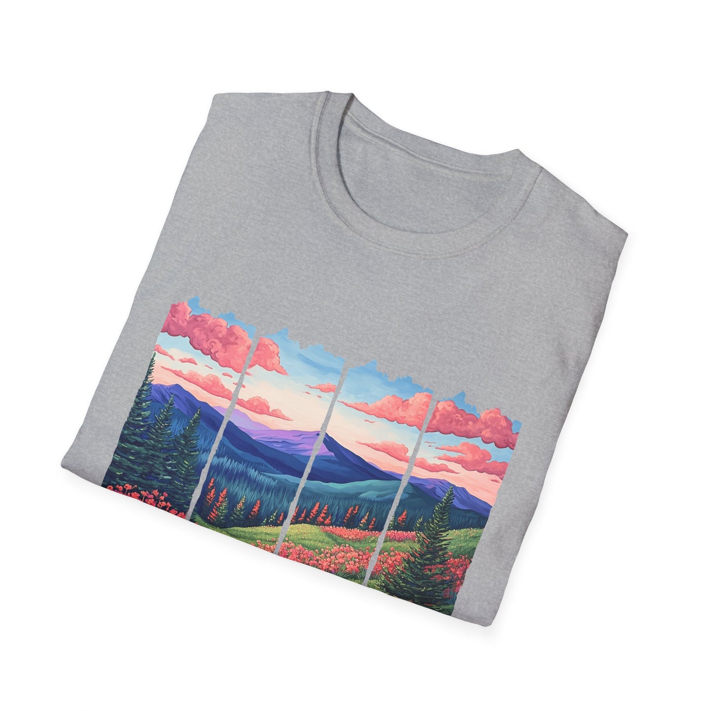 Scenic Mountain Sunset T-Shirt — Wildflower Valley Landscape Tee