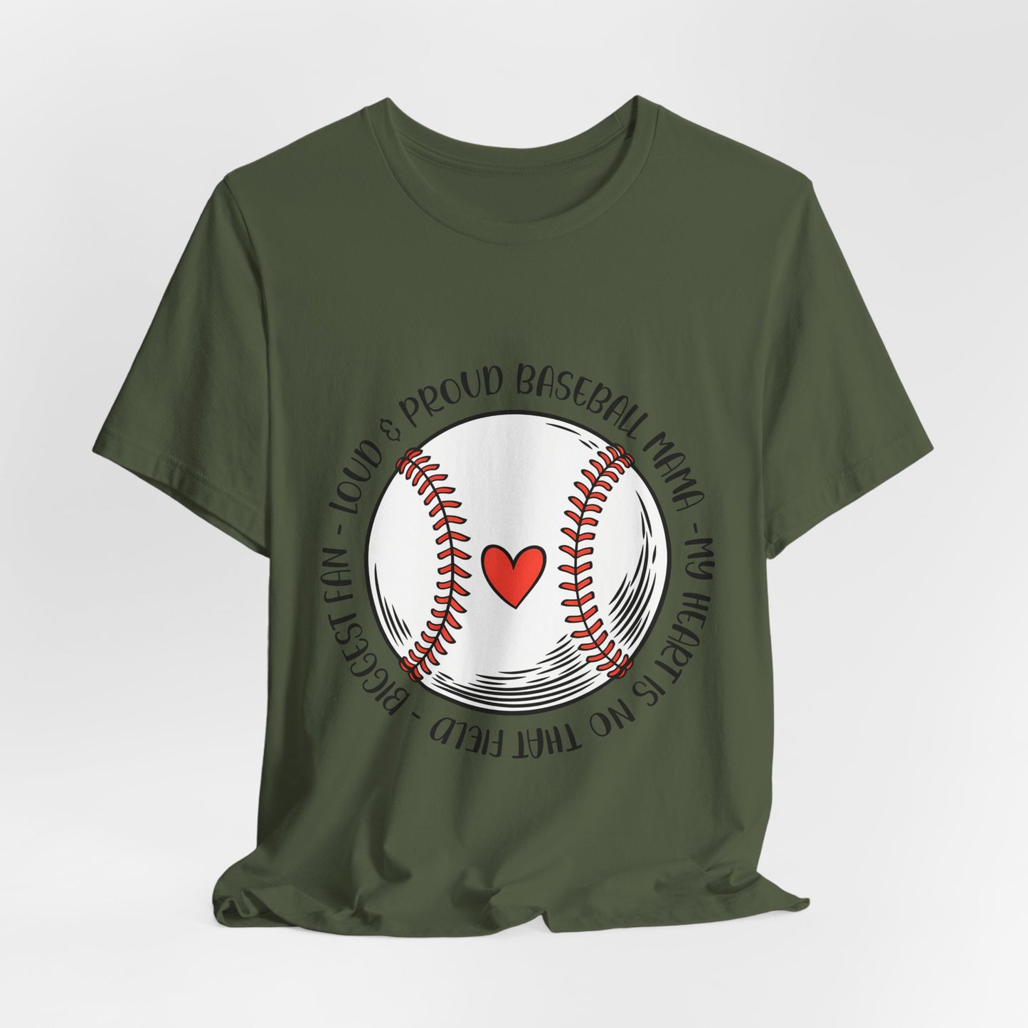 Baseball Mom Tee – Proud Baseball Mama Graphic Shirt (Heart & Stitch Design)