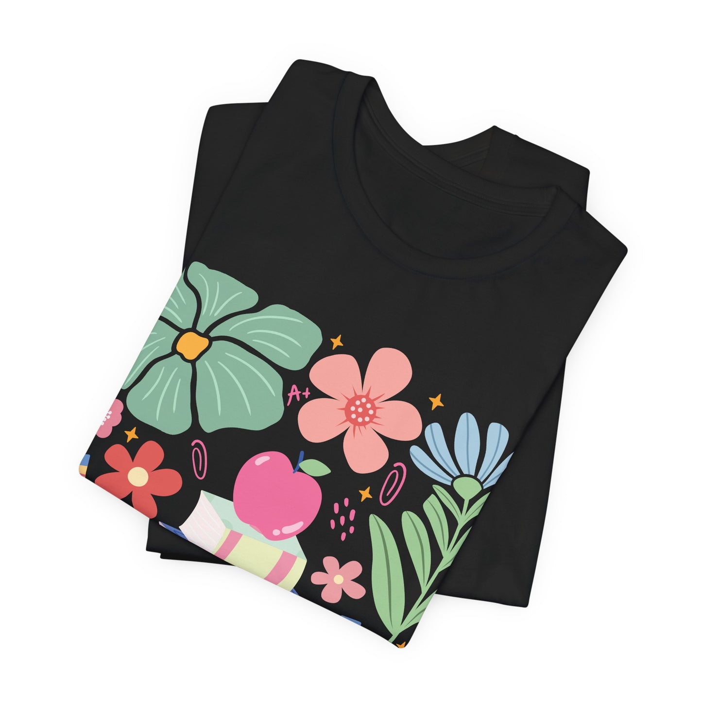 Floral Books & Apple Tee — Cute Spring Reading T-Shirt