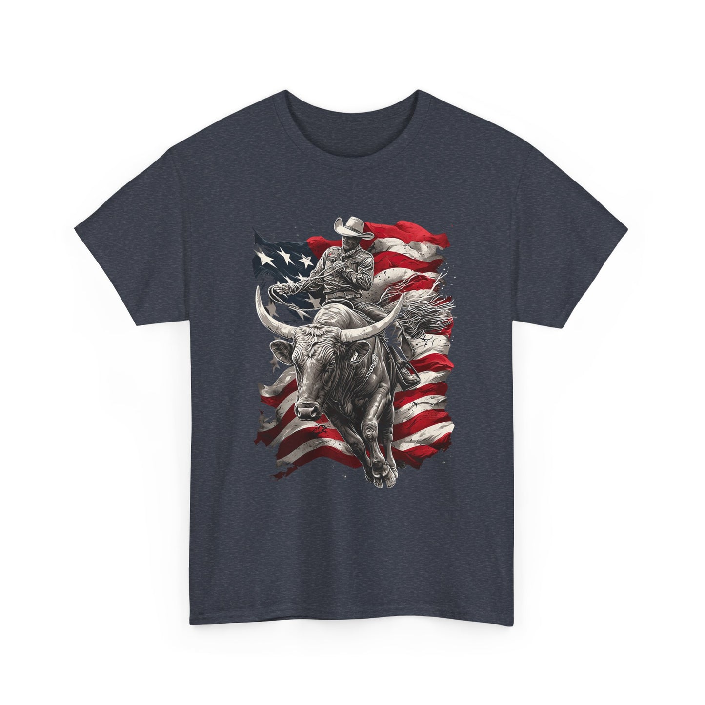 American Rodeo Bull Rider T-Shirt — Patriotic Flag Western Tee