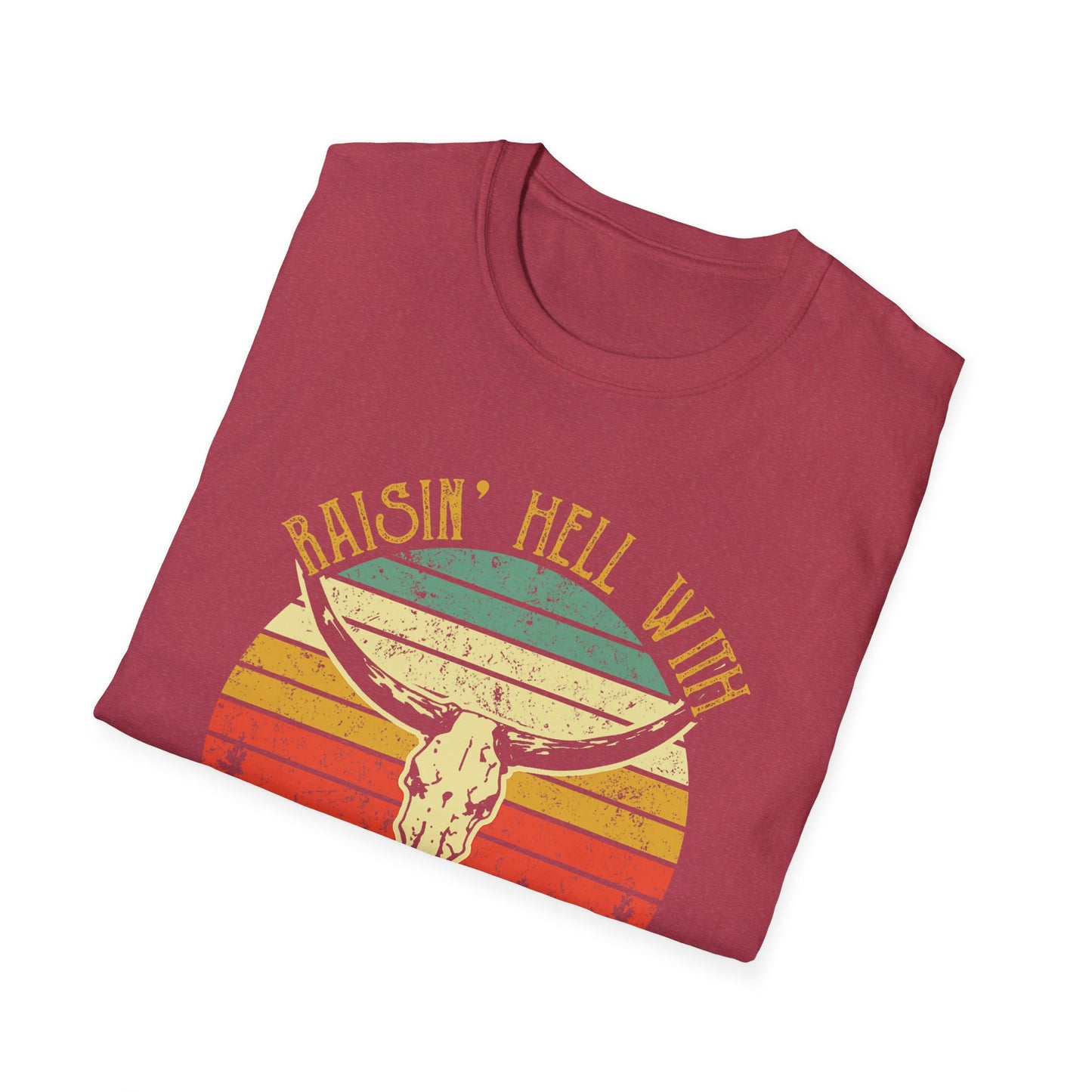 T-Shirt — Raisin' Hell With The Hippies And The Cowboys Vintage Skull Graphic