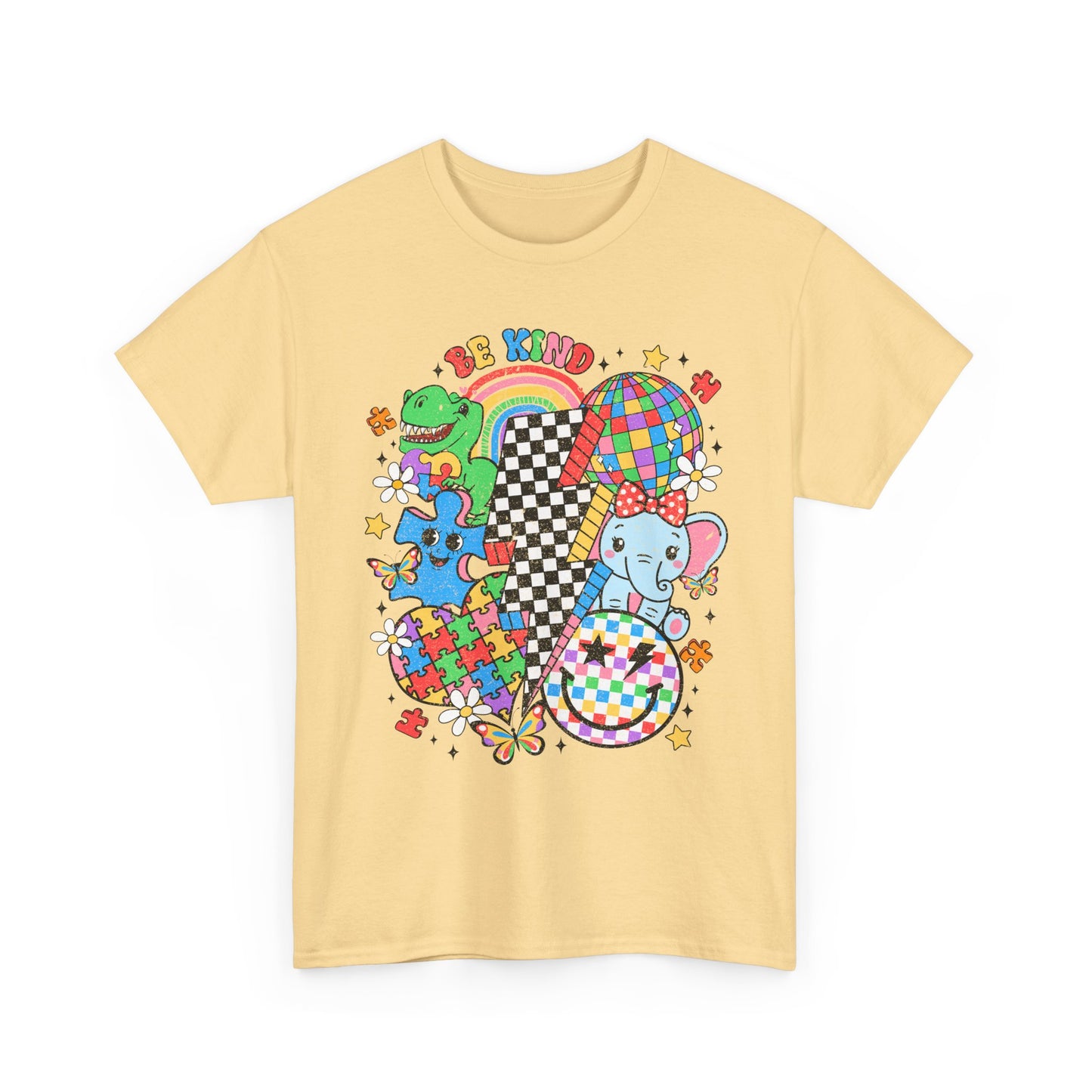 Puzzle Heart Tee — Colorful Autism Awareness Puzzle Pieces with Rainbow Animals