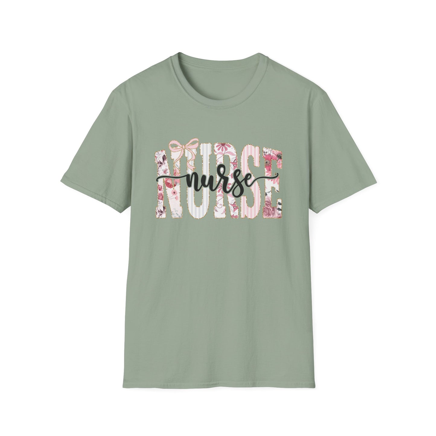 Nurse Floral Graphic Tee — 'Nurse' Script Over Pink Floral Block Letters