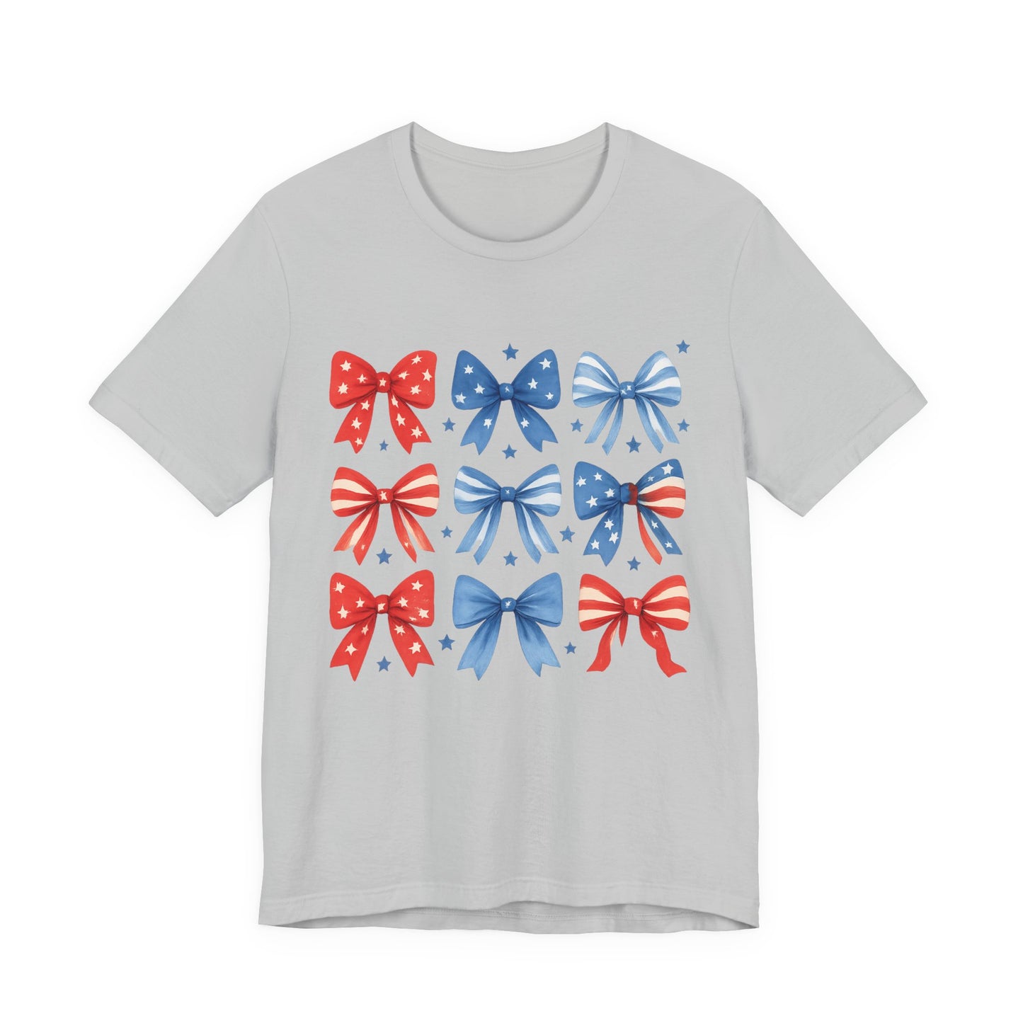 Patriotic Red & Blue Bows Tee — 4th of July Graphic T-Shirt