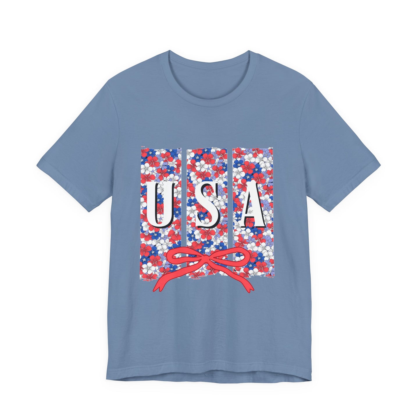 USA Floral Flag T-Shirt — Patriotic Red White Blue Tee (4th of July)