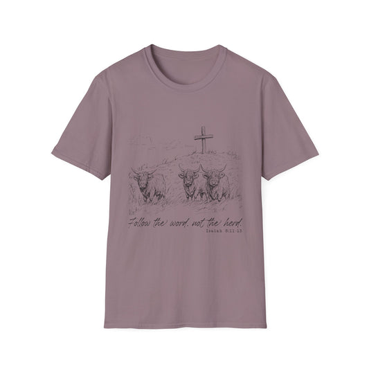 Christian Cross & Oxen T-Shirt — “Follow the Sword, Not the Herd” Faith Graphic Tee