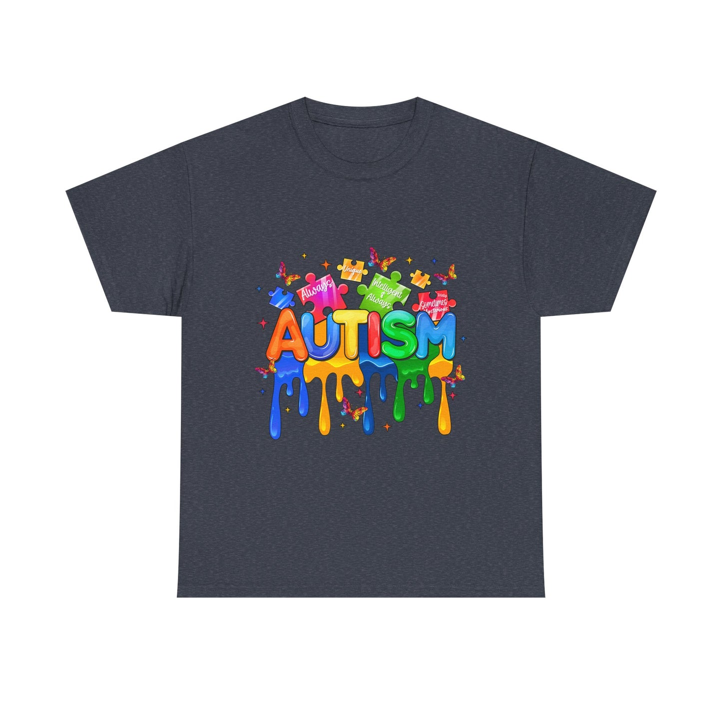 Autism Awareness Puzzle Heart T-Shirt — Colorful Drip Design