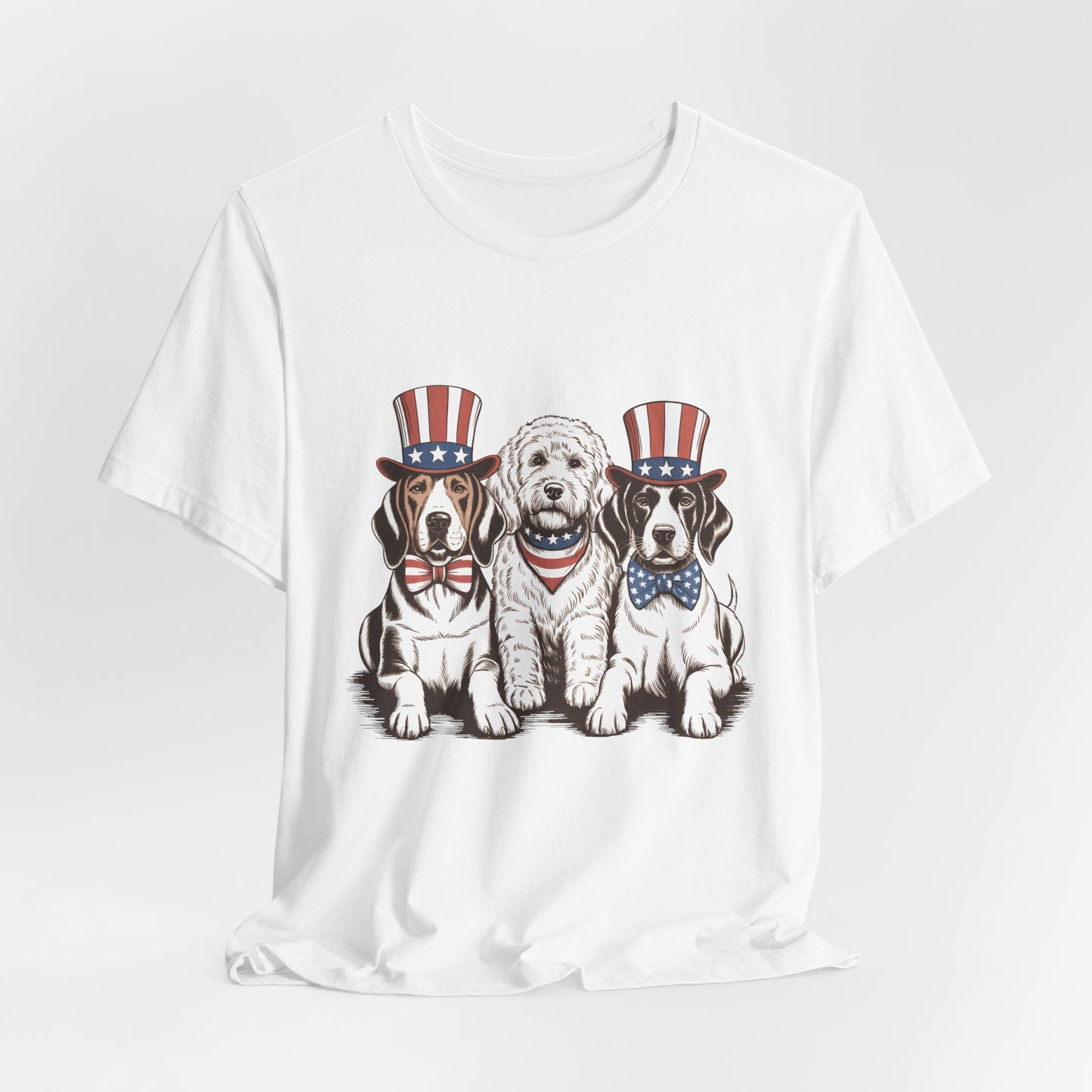 Patriotic Puppies T-Shirt — 4th of July Dog Tee with Uncle Sam Hats