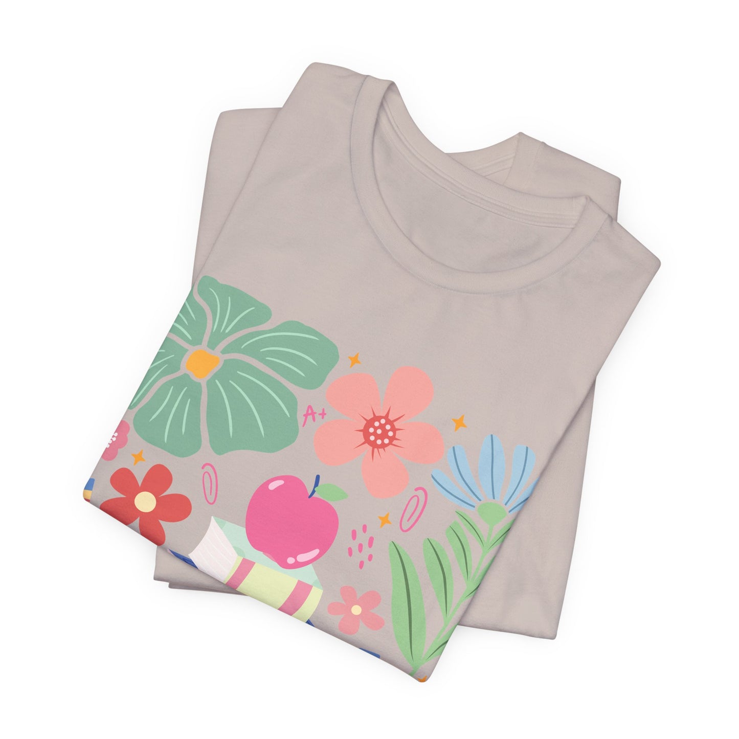 Floral Books & Apple Tee — Cute Spring Reading T-Shirt