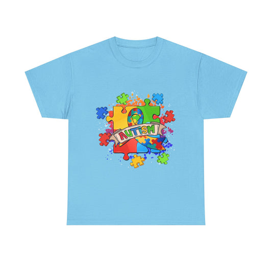 Autism Awareness Puzzle Tee – Colorful 'Autism' Ribbon Design