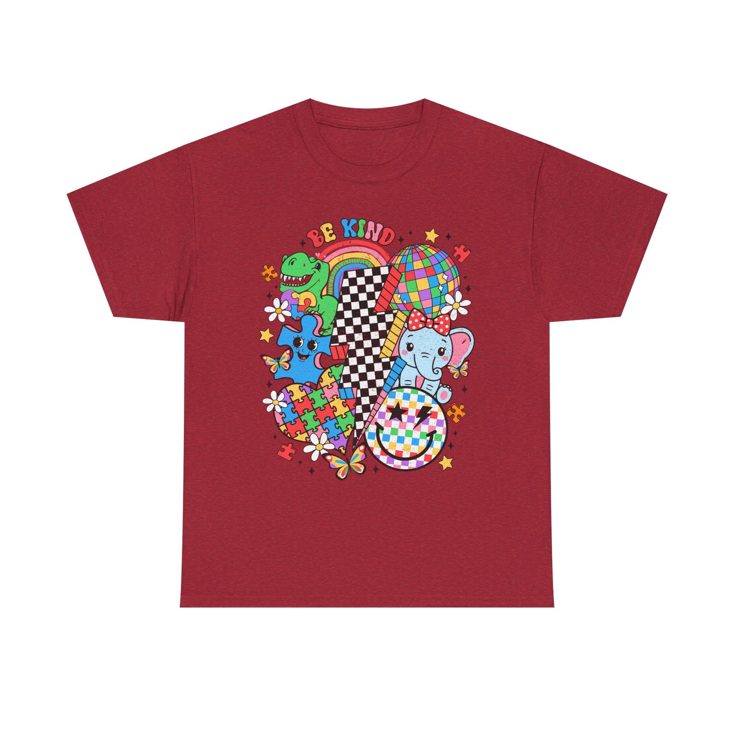 Puzzle Heart Tee — Colorful Autism Awareness Puzzle Pieces with Rainbow Animals