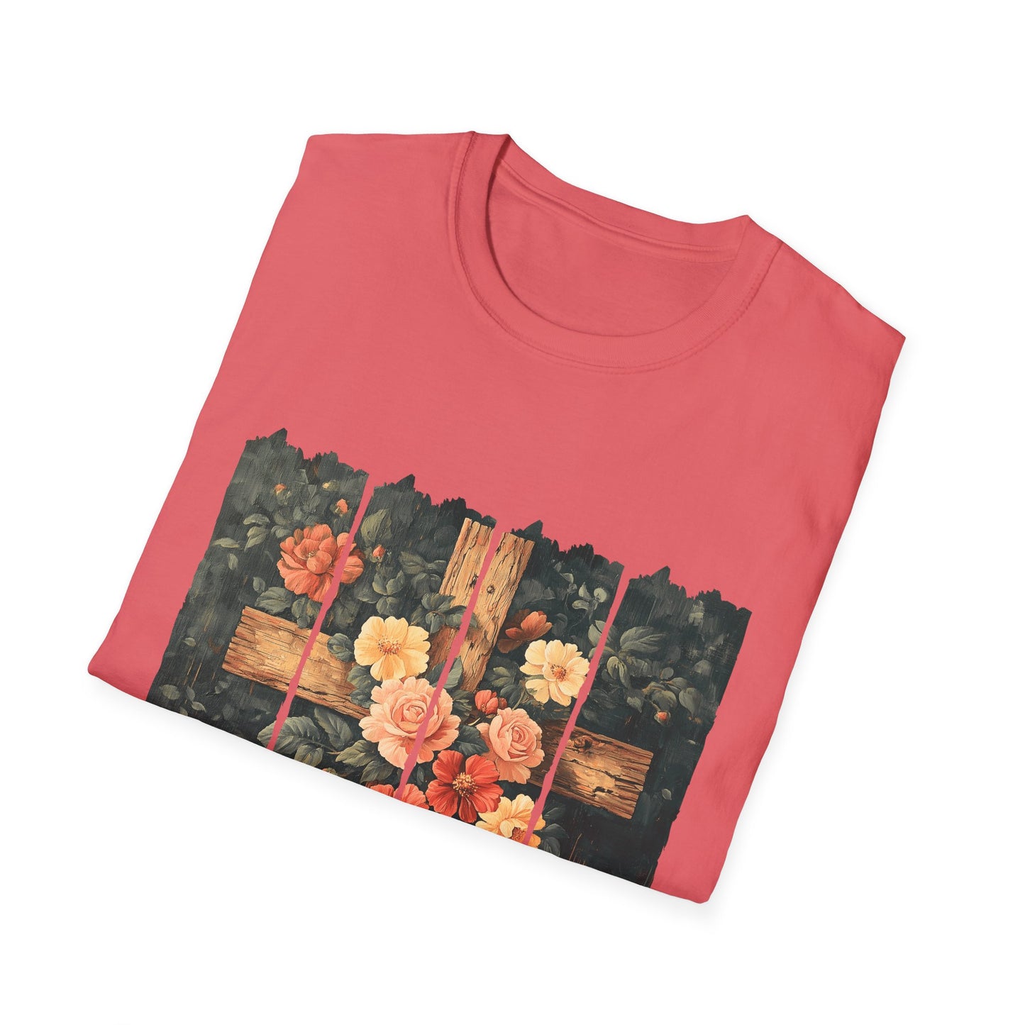 Floral Wooden Cross T-Shirt — Roses & Faith Christian Graphic Tee