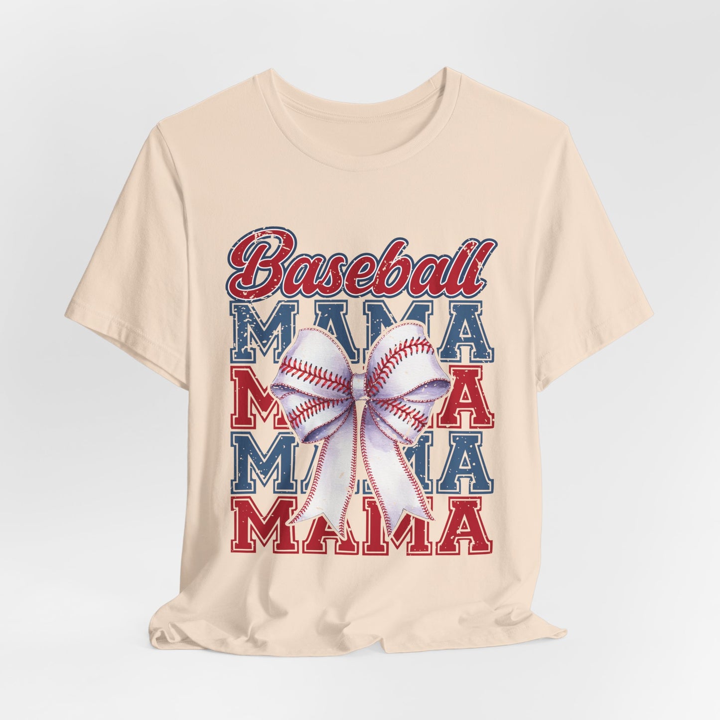 Baseball Mama Tee – Patriotic Bow Soft Cotton T‑Shirt for Baseball Moms