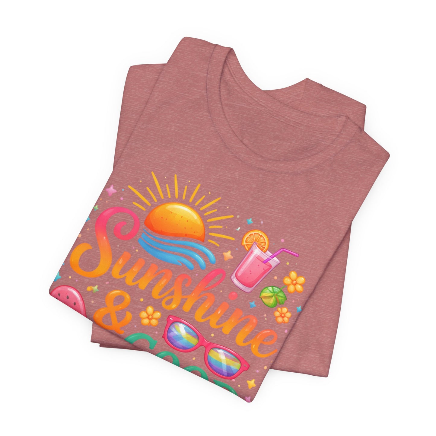 Sunshine & Good Vibes T-Shirt | Summer Beach Drink Sunglasses Popsicle Design