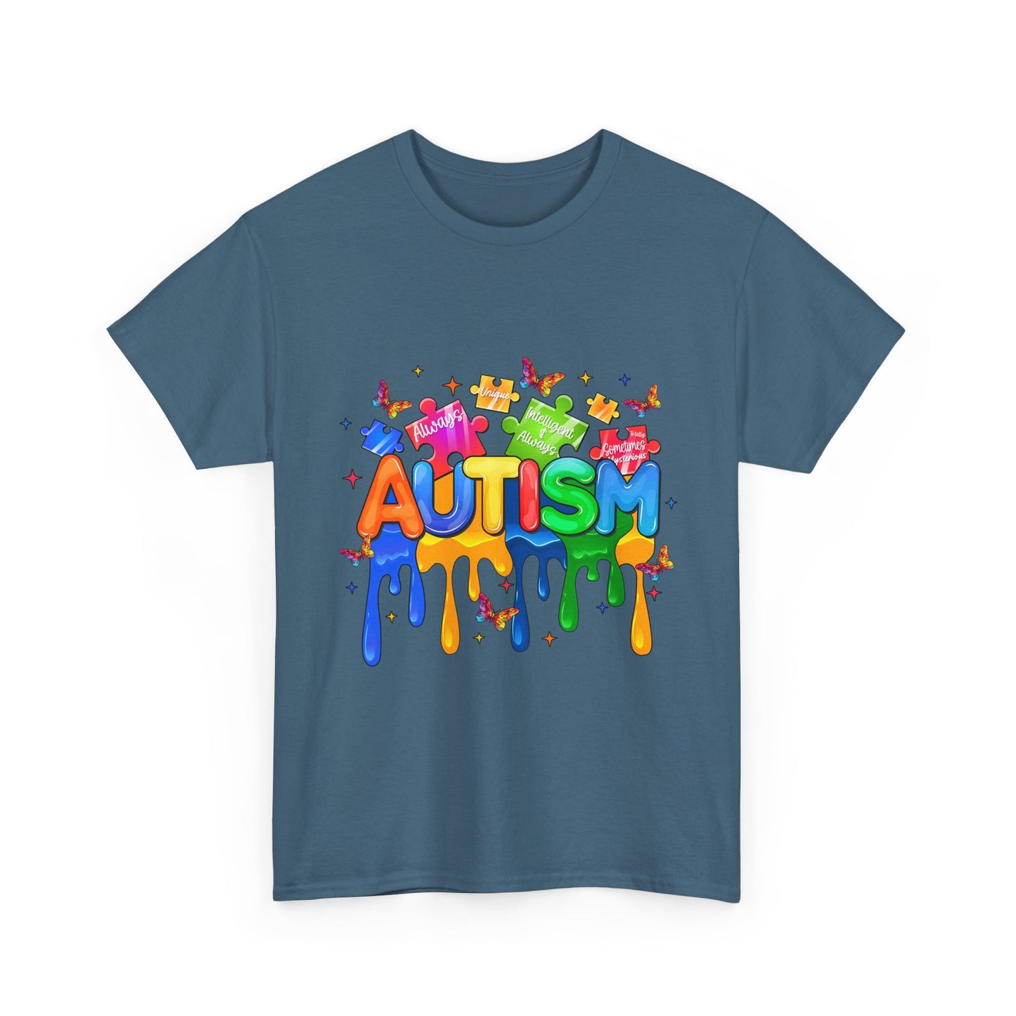 Autism Awareness Puzzle Heart T-Shirt — Colorful Drip Design