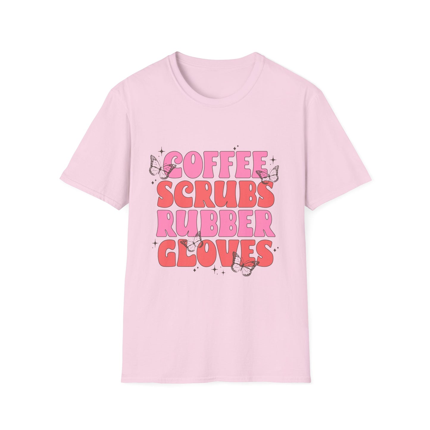Coffee Scrubs Rubber Gloves T-Shirt — Cute Nurse/Healthcare Graphic Tee