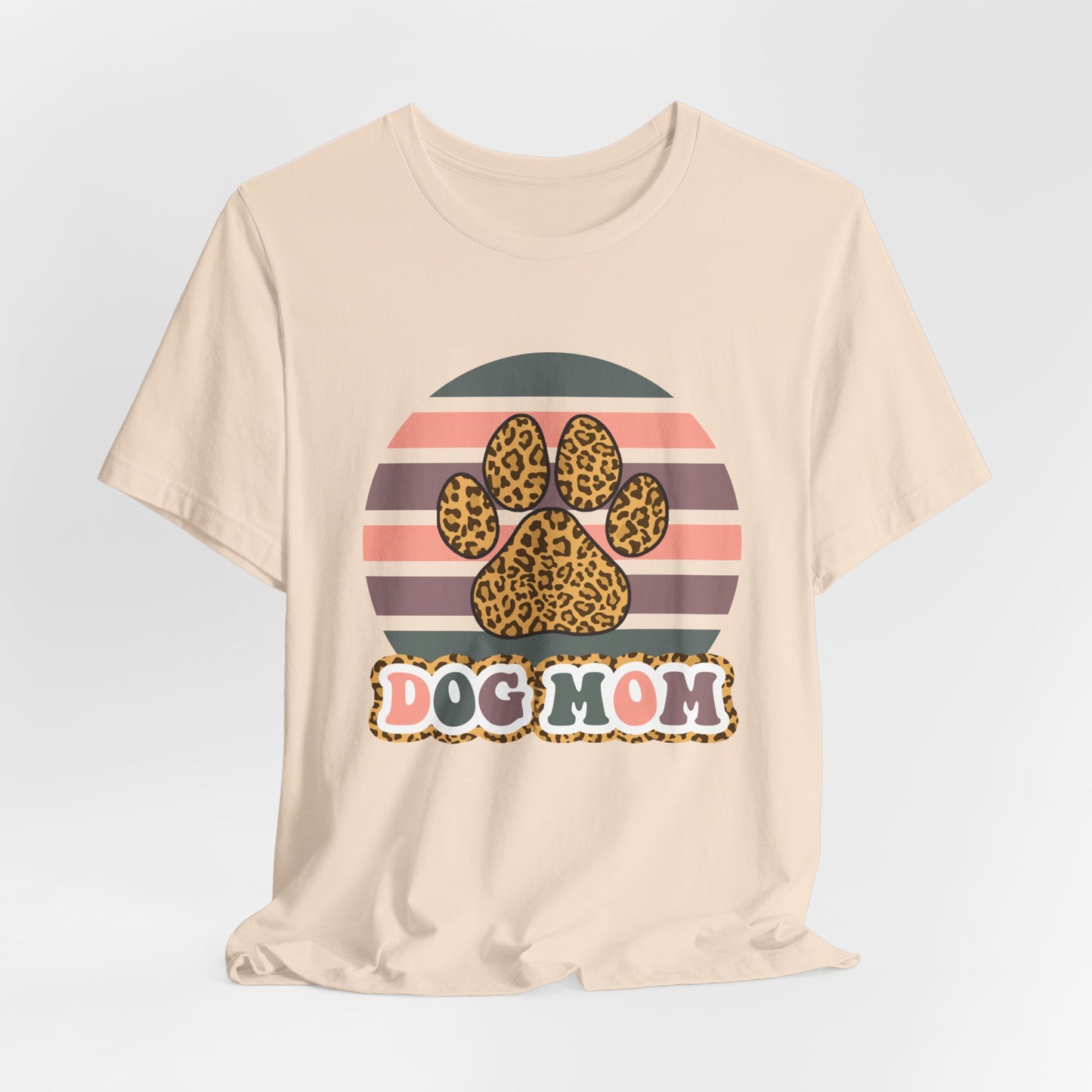 Dog Mom Leopard Paw Tee — Retro Striped Pet Lover T‑Shirt