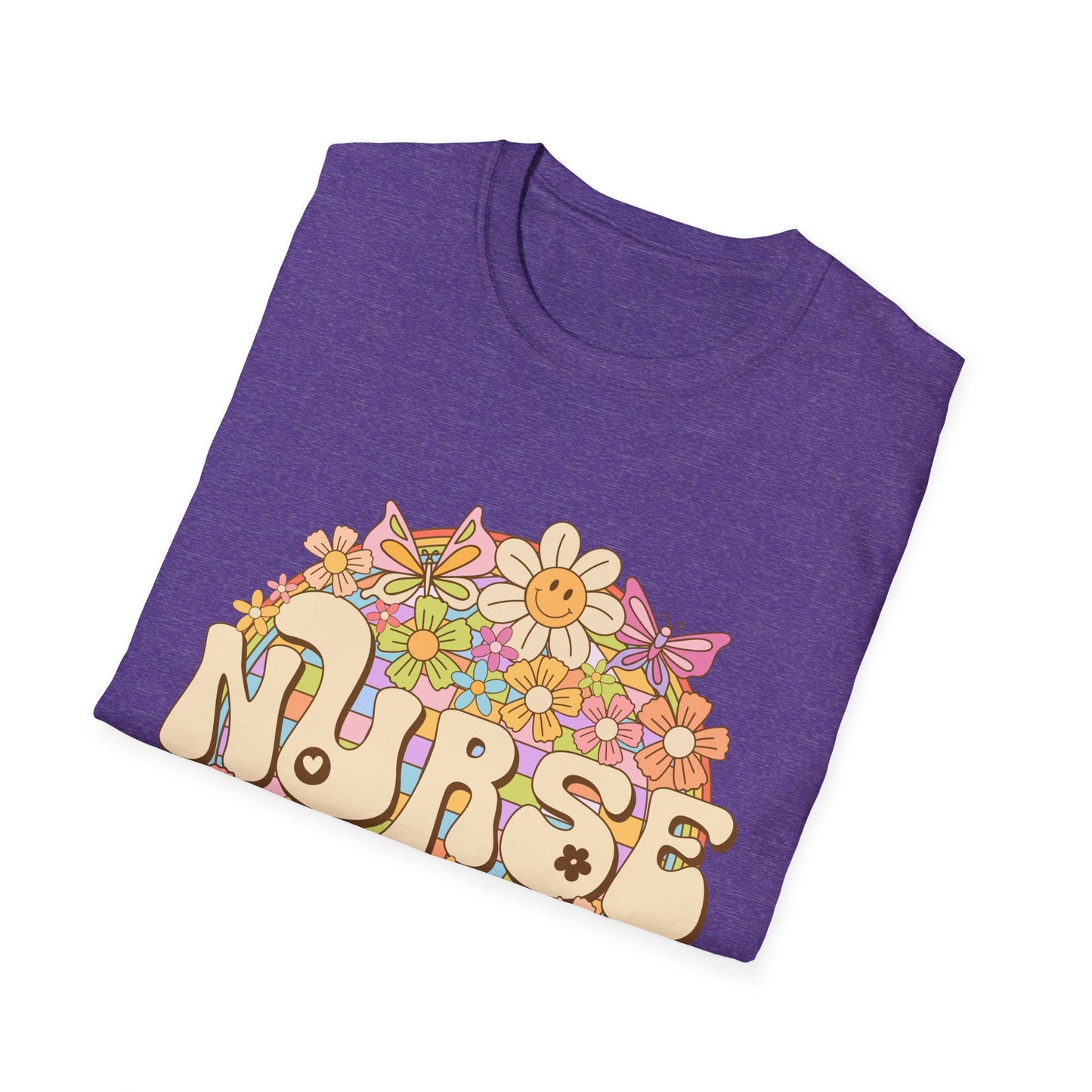 Nurse Floral Retro T-Shirt — Cute Vintage Flower Badge for Nurses