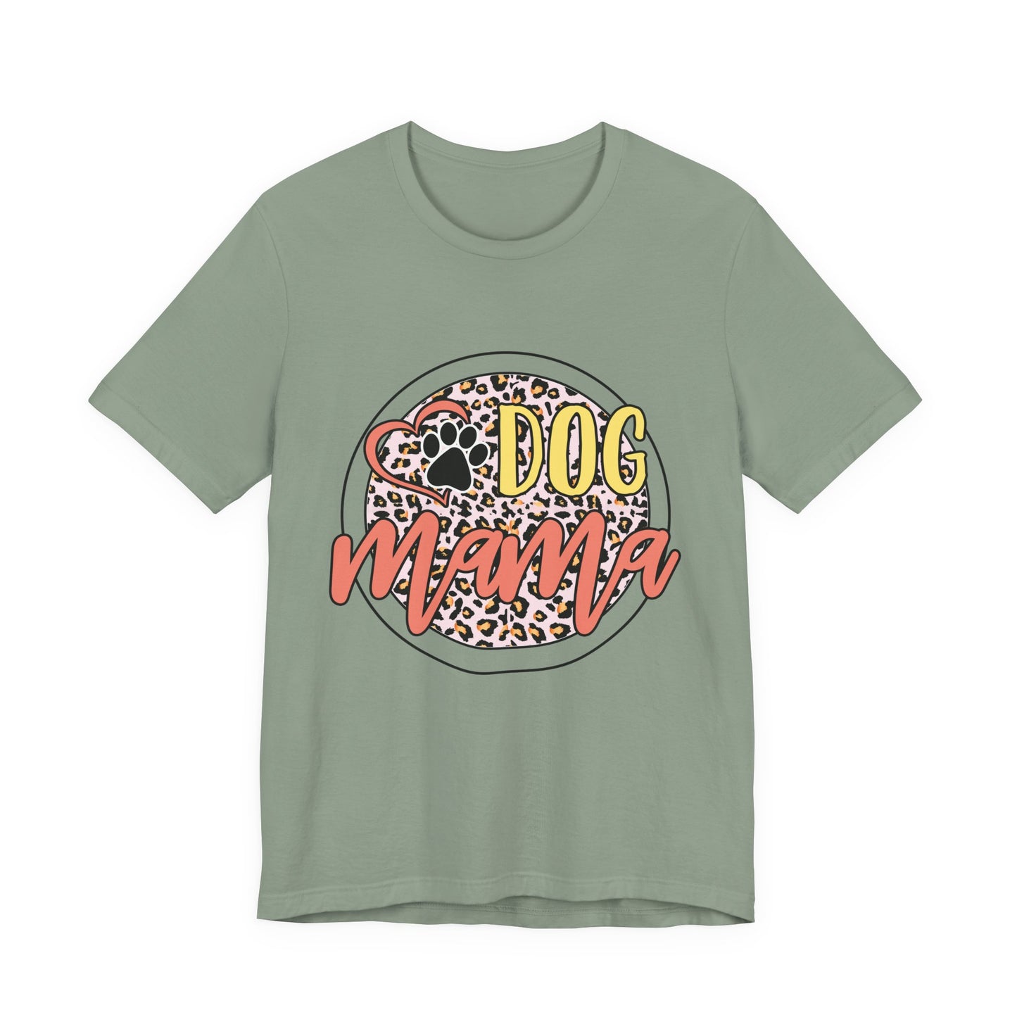 Dog Mama Leopard Circle Tee — Cute Paw Print Graphic T-Shirt for Women
